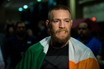 LAS VEGAS, NV - MARCH 5:   Conor McGregor warms up backstage during the UFC 196 in the MGM Grand Garden Arena on March 5, 2016 in Las Vegas, Nevada. (Photo by Brandon Magnus/Zuffa LLC/Zuffa LLC via Getty Images)
