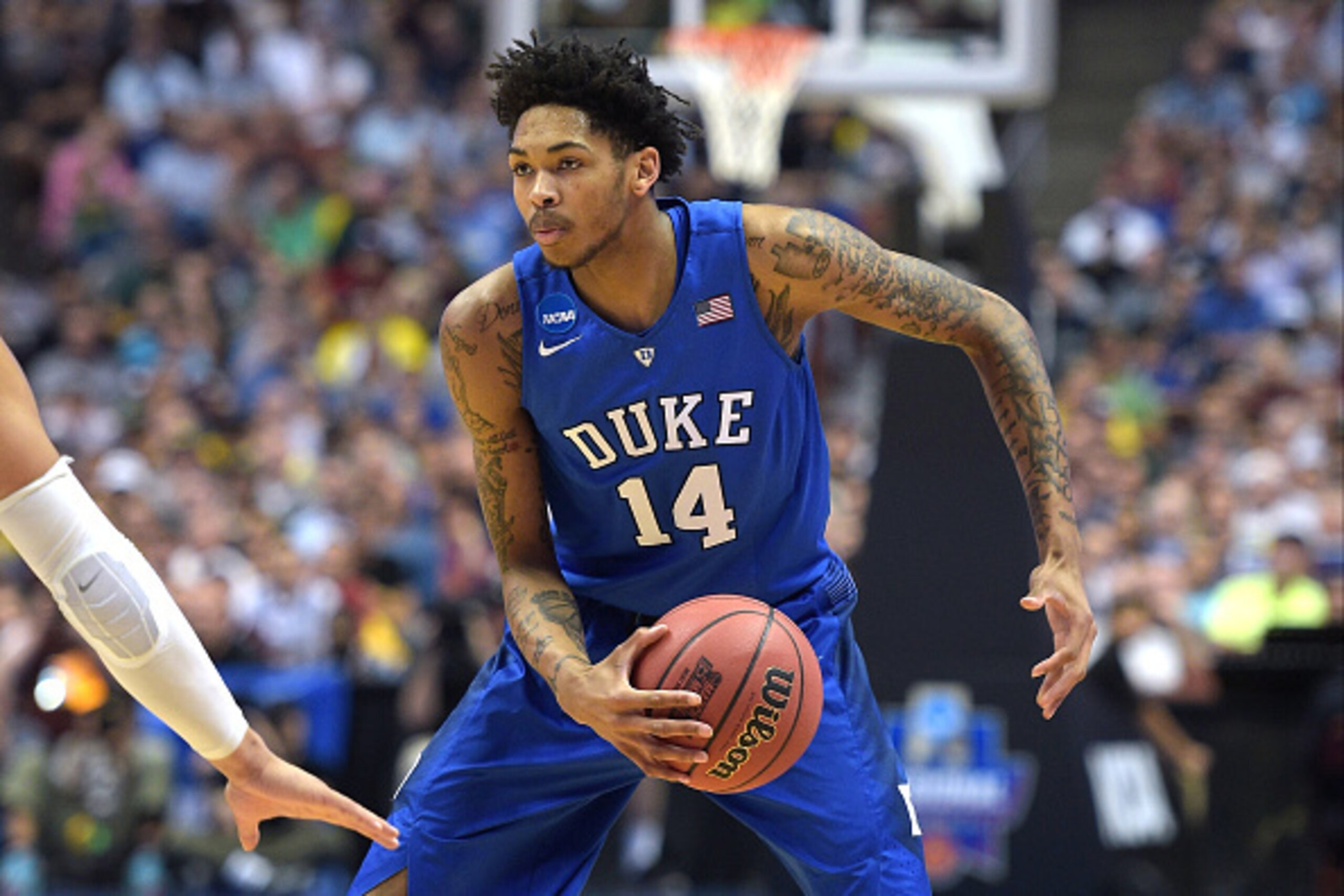 ANAHEIM, CA - MARCH 24: Brandon Ingram #14 of the Duke Blue Devils moves the ball against the Oregon Ducks during the West Regional Semifinal of the 2016 NCAA Men's Basketball Tournament at Honda Center on March 24, 2016 in Anaheim, California. (Photo by 