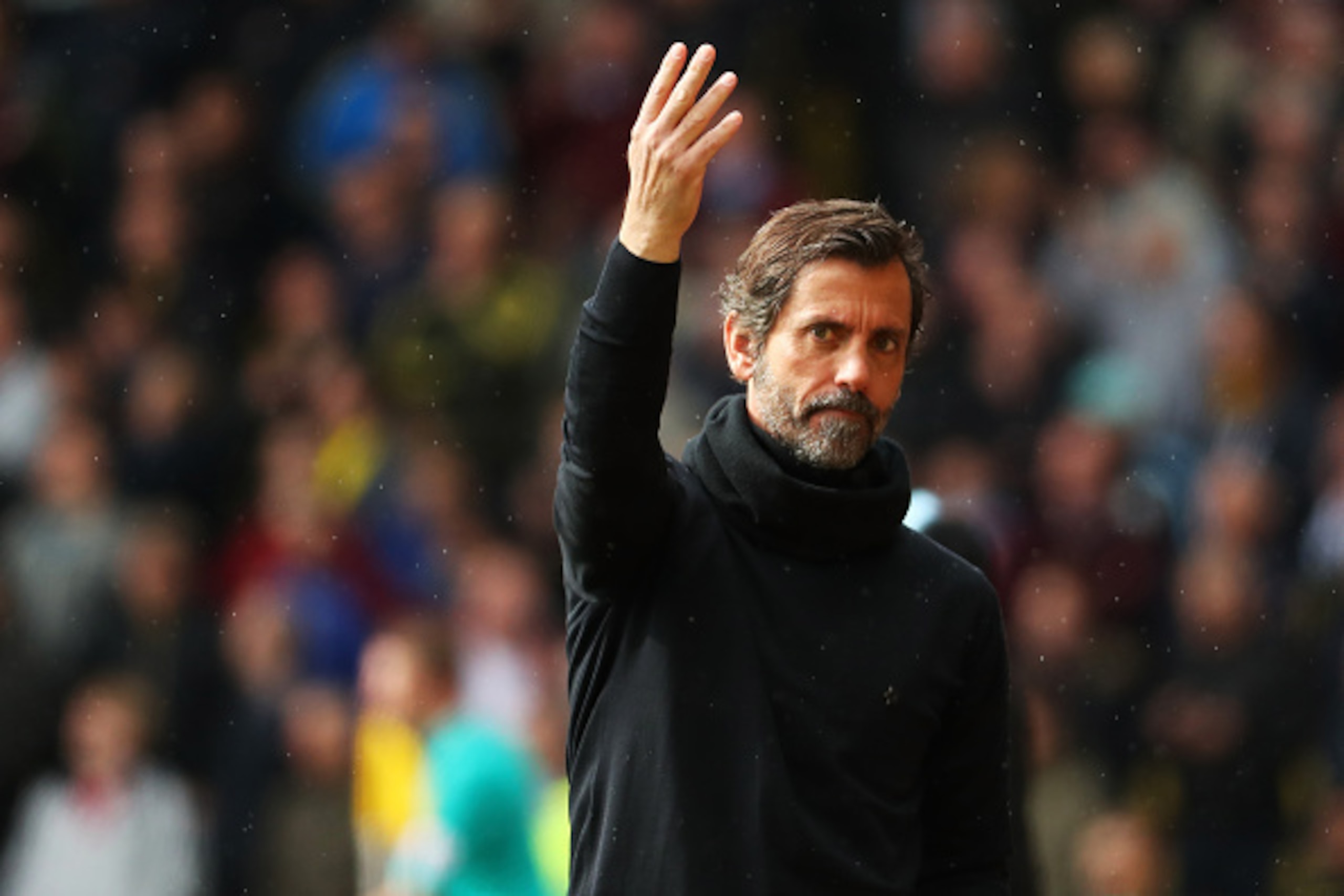 WATFORD, ENGLAND - APRIL 30:  Quique Flores manager of Watford gestures during the Barclays Premier League match between Watford and Aston Villa at Vicarage Road on April 30, 2016 in Watford, England.  (Photo by Richard Heathcote/Getty Images)
