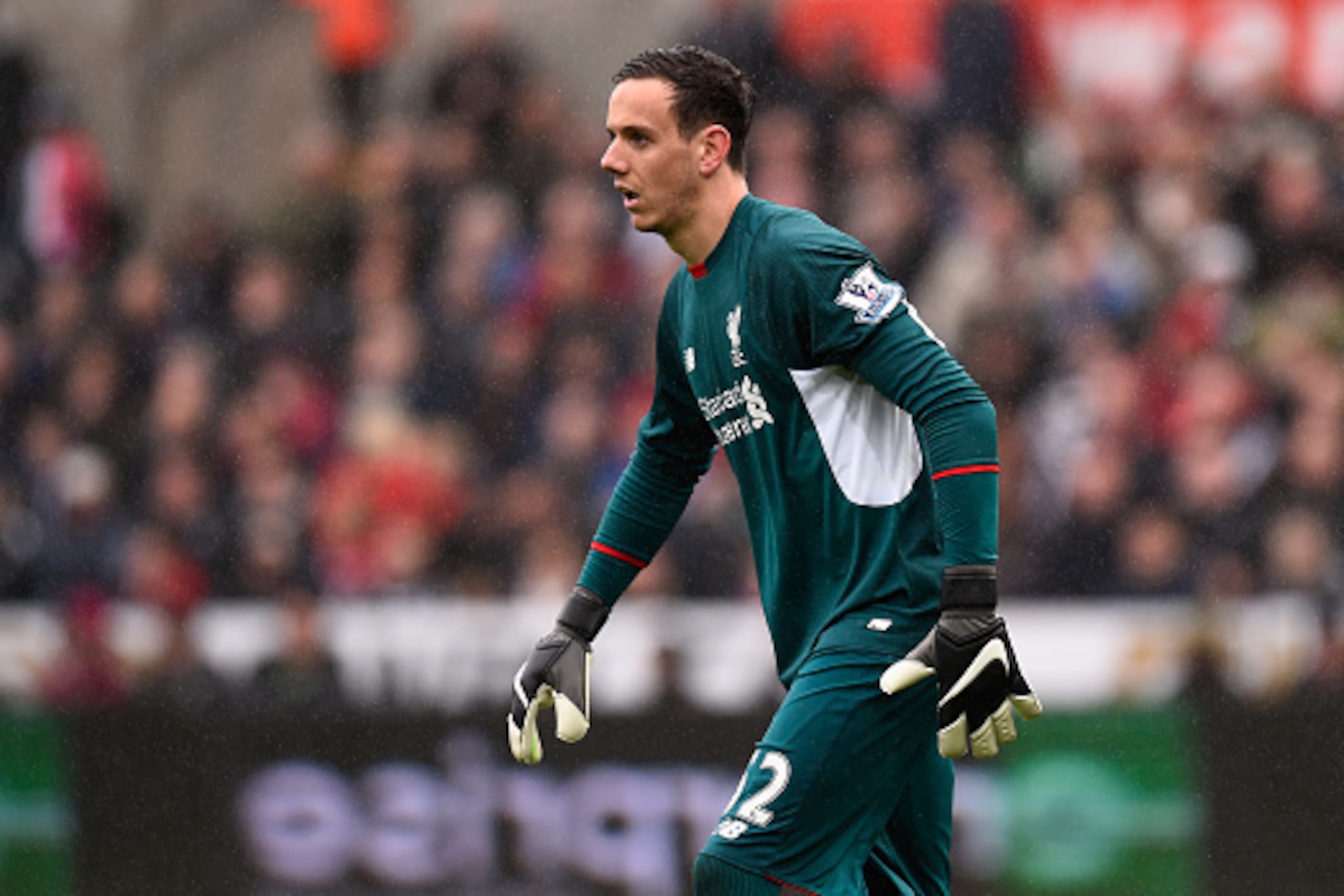 SWANSEA, WALES - MAY 01: Liverpool goalkeeper Danny Ward looks on during the Barclays Premier League match between Swansea City and Liverpool at The Liberty Stadium on May 1, 2016 in Swansea, Wales.  (Photo by Stu Forster/Getty Images)
