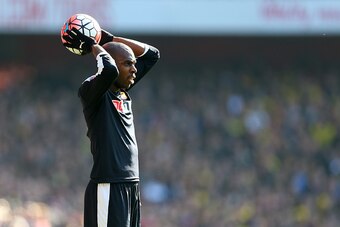LONDON, ENGLAND - MARCH 13:  Allan Nyom of Watford takes a throw in during the Emirates FA Cup match between Arsenal and Watford at the Emirates Stadium on March 13, 2016 in London, England.  (Photo by Catherine Ivill - AMA/Getty Images)
