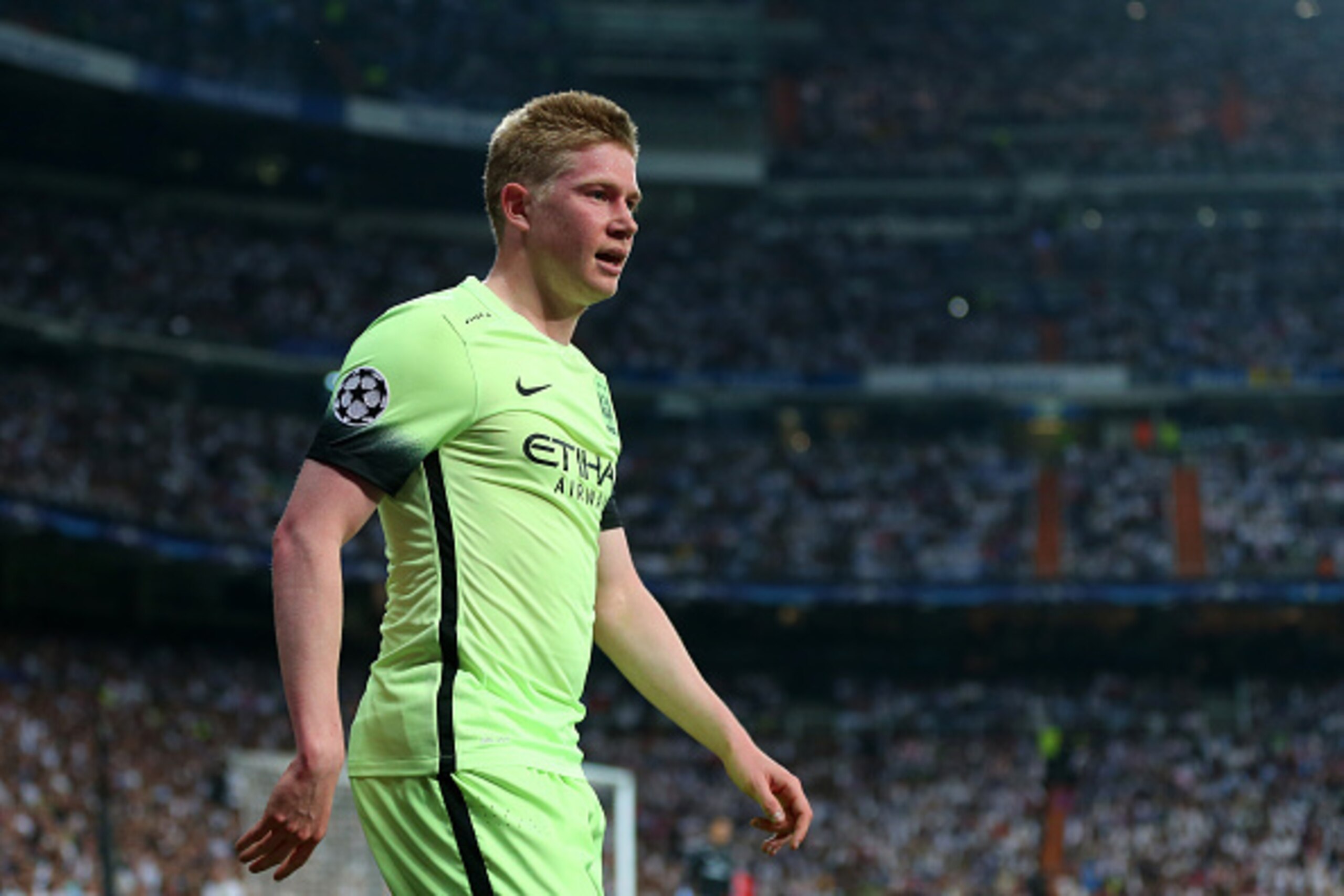 MADRID, SPAIN - MAY 04: Kevin De Bruyne of Manchester City during the UEFA Champions League Semi Final second leg match between Real Madrid and Manchester City FC at Estadio Santiago Bernabeu on May 4, 2016 in Madrid, Spain. (Photo by Catherine Ivill - MADRID, SPAIN - MAY 04: Kevin De Bruyne of Manchester City during the UEFA Champions League Semi Final second leg match between Real Madrid and Manchester City FC at Estadio Santiago Bernabeu on May 4, 2016 in Madrid, Spain. (Photo by Catherine Ivill -