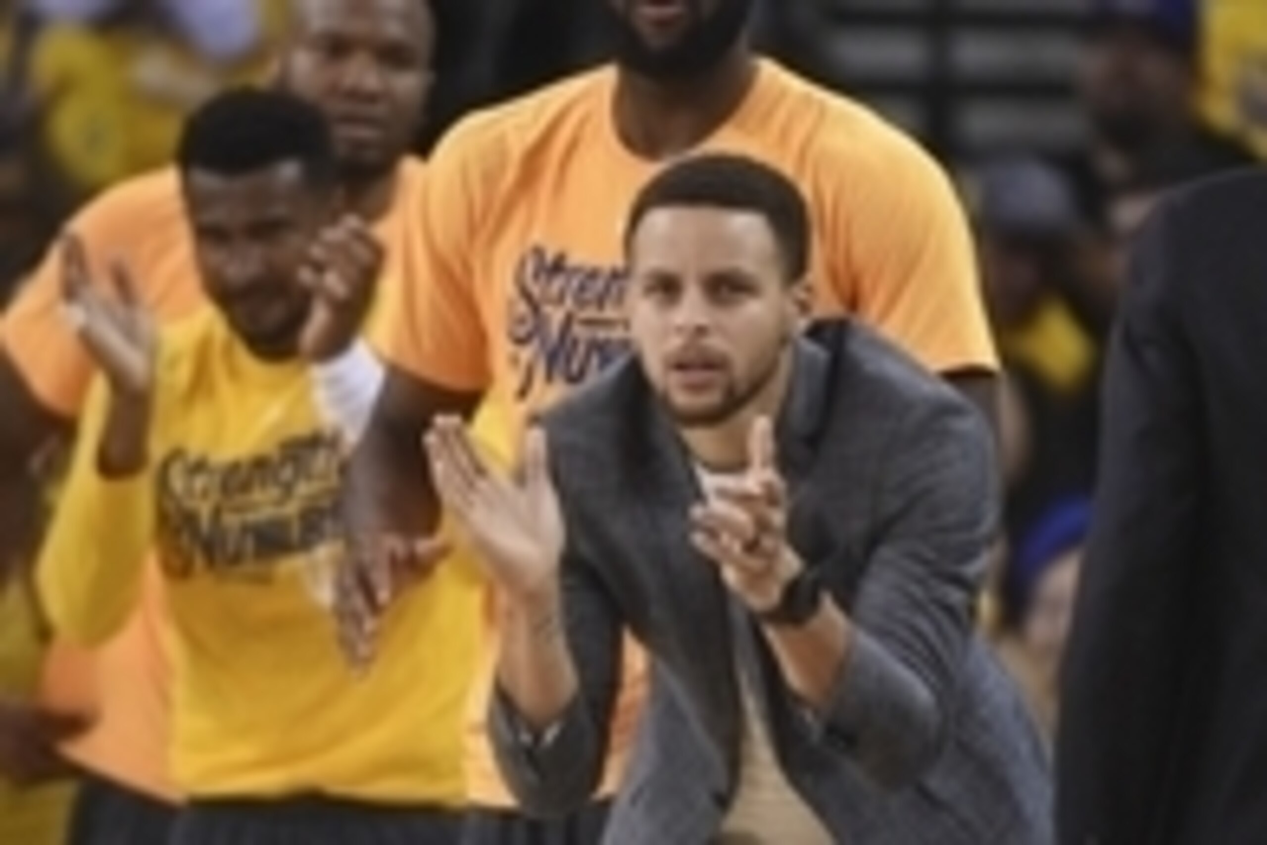 May 3, 2016; Oakland, CA, USA; Golden State Warriors guard Stephen Curry (30) celebrates against the Portland Trail Blazers during the second quarter in game two of the second round of the NBA Playoffs at Oracle Arena. Mandatory Credit: Kyle Terada-USA TO