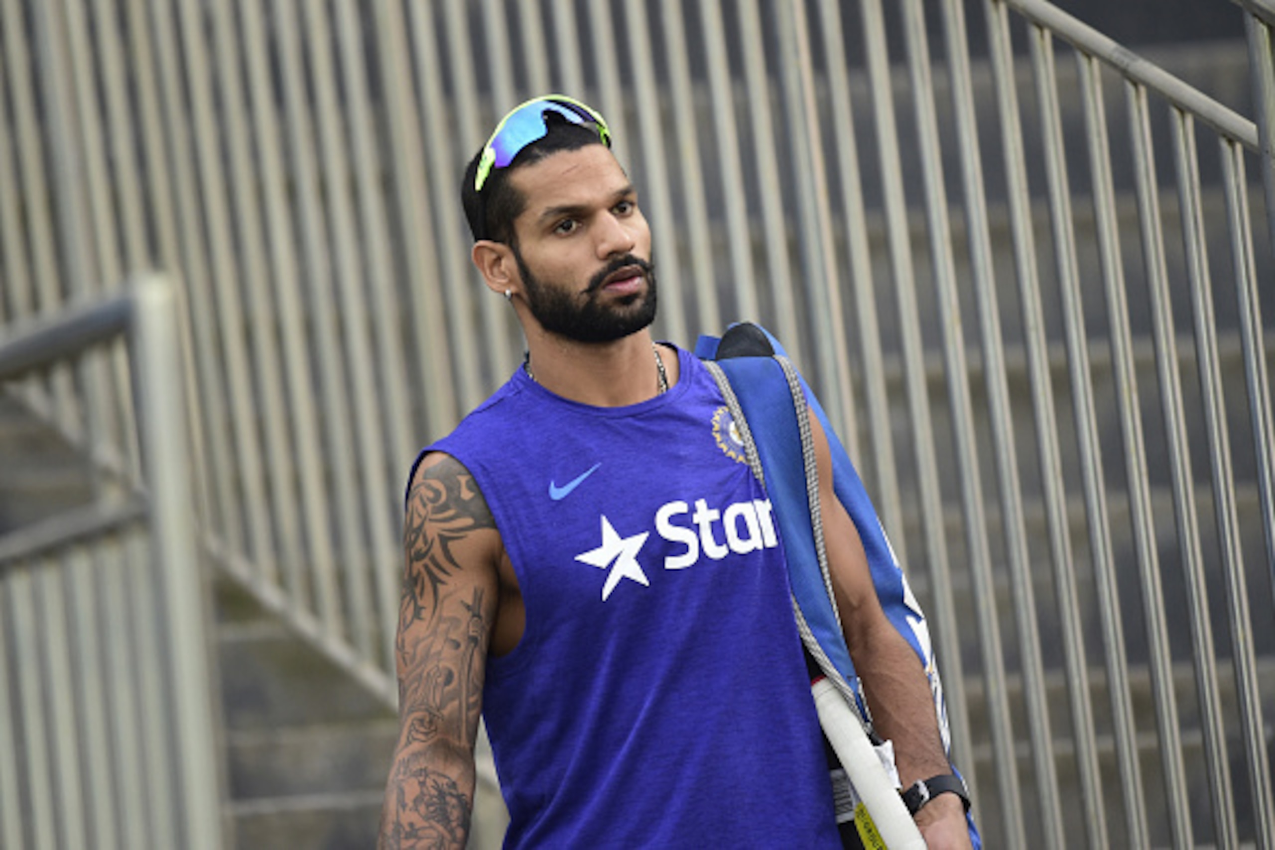 Indian cricketer Shikhar Dhawan arrives for a training session at Khan Shaheb Osman Ali Stadium in Fatullah on February 22, 2016. AFP PHOTO/Munir uz ZAMAN / AFP / MUNIR UZ ZAMAN        (Photo credit should read MUNIR UZ ZAMAN/AFP/Getty Images)