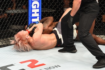 ROTTERDAM, NETHERLANDS - MAY 08:  Ulka Sasaki submits Willie Gates in their flyweight bout during the UFC Fight Night event at Ahoy Rotterdam on May 8, 2016 in Rotterdam, Netherlands. (Photo by Josh Hedges/Zuffa LLC/Zuffa LLC via Getty Images)