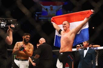 ROTTERDAM, NETHERLANDS - MAY 08:  Stefan Struve of the Netherlands celebrates victory over Antonio 'Bigfoot' Silva of Brazil after they compete in their Heavyweight bout during the UFC Fight Night 87 at Ahoy on May 8, 2016 in Rotterdam, Netherlands.  (Pho