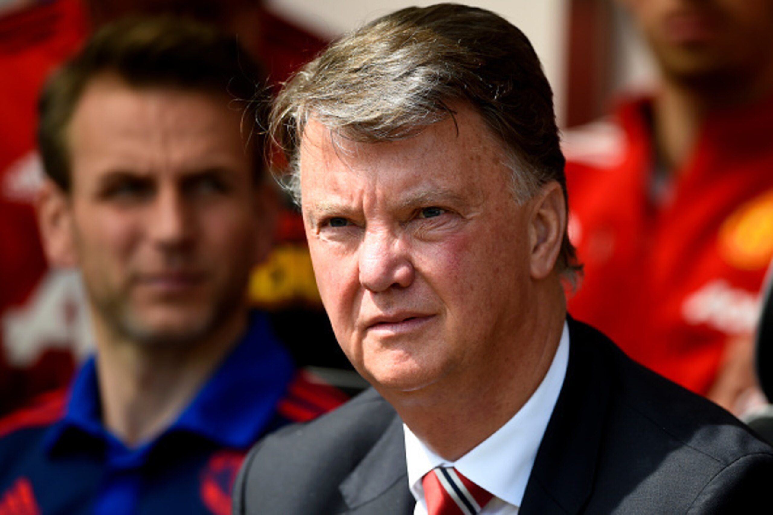 NORWICH, ENGLAND - MAY 07:  Louis van Gaal Manager of Manchester United looks on prior to the Barclays Premier League match between Norwich City and Manchester United at Carrow Road on May 7, 2016 in Norwich, England.  (Photo by Mike Hewitt/Getty Images)