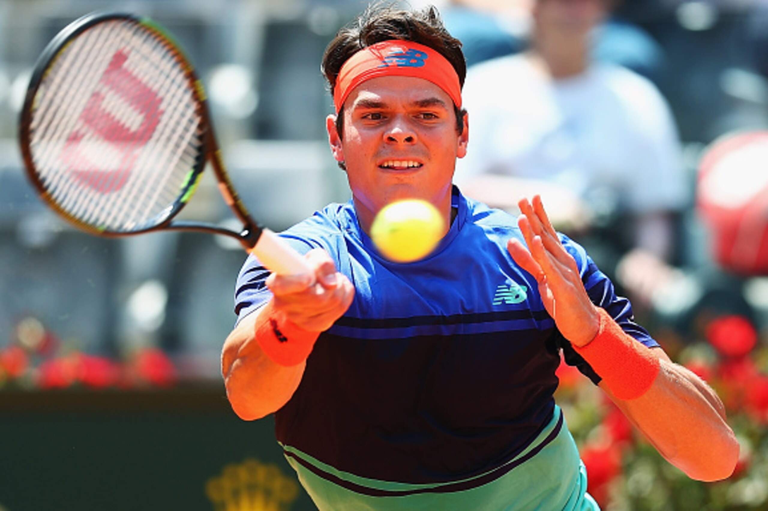 ROME, ITALY - MAY 09:  Milos Raonic of Canada in actino against Marco Cecchinato of Italy during day two of The Internazionali BNL d'Italia 2016 on May 09, 2016 in Rome, Italy.  (Photo by Matthew Lewis/Getty Images)