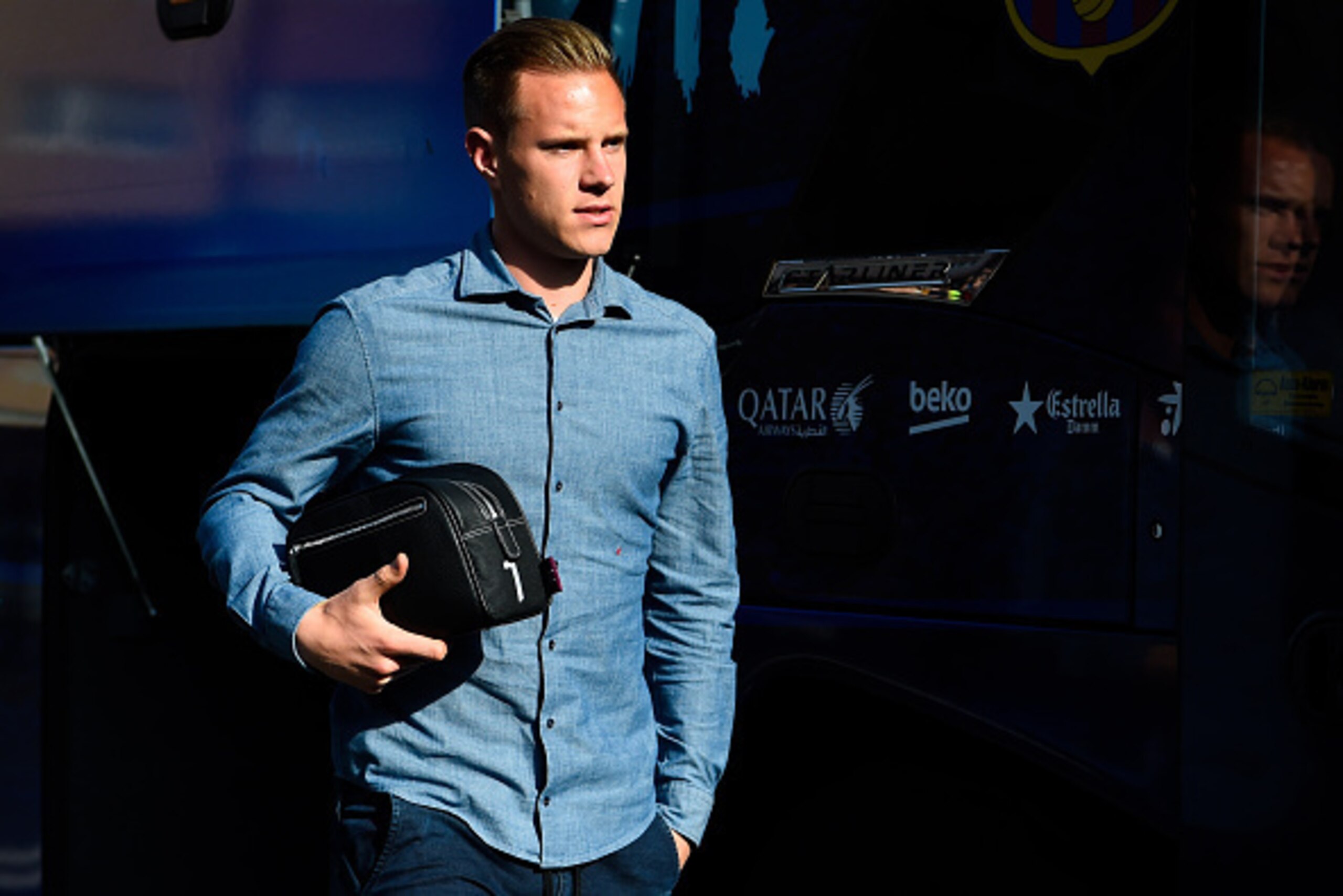 LA CORUNA, SPAIN - APRIL 20:  Marc-Andre Ter Stegen of FC Barcelona arrives at Riazor stadium ahead of the La Liga match between RC Deportivo La Coruna and FC Barcelona at Riazor Stadium on April 20, 2016 in La Coruna, Spain.  (Photo by David Ramos/Getty 
