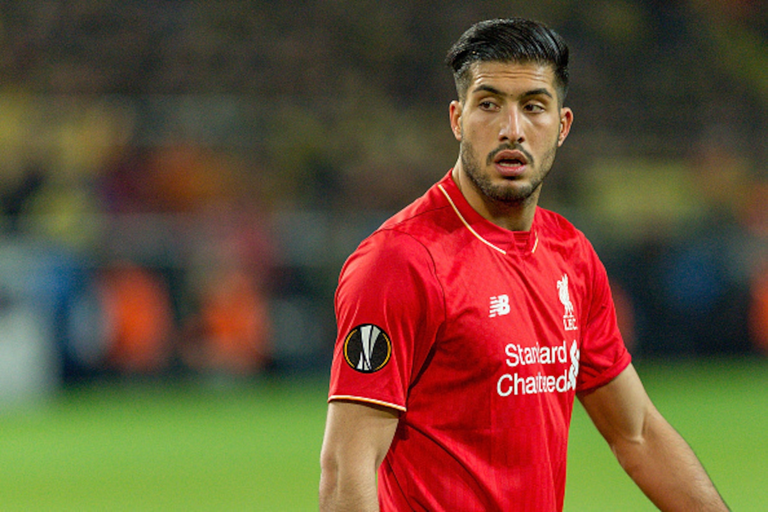 DORTMUND, GERMANY - APRIL 07: Midfielder Emre Can (23) of FC Liverpool at Signal Iduna Park during the UEFA Europa League quarter final first leg match between Borussia Dortmund and Liverpool on April 07, 2016 in Dortmund, Germany.  (Photo by Oliver Kreme