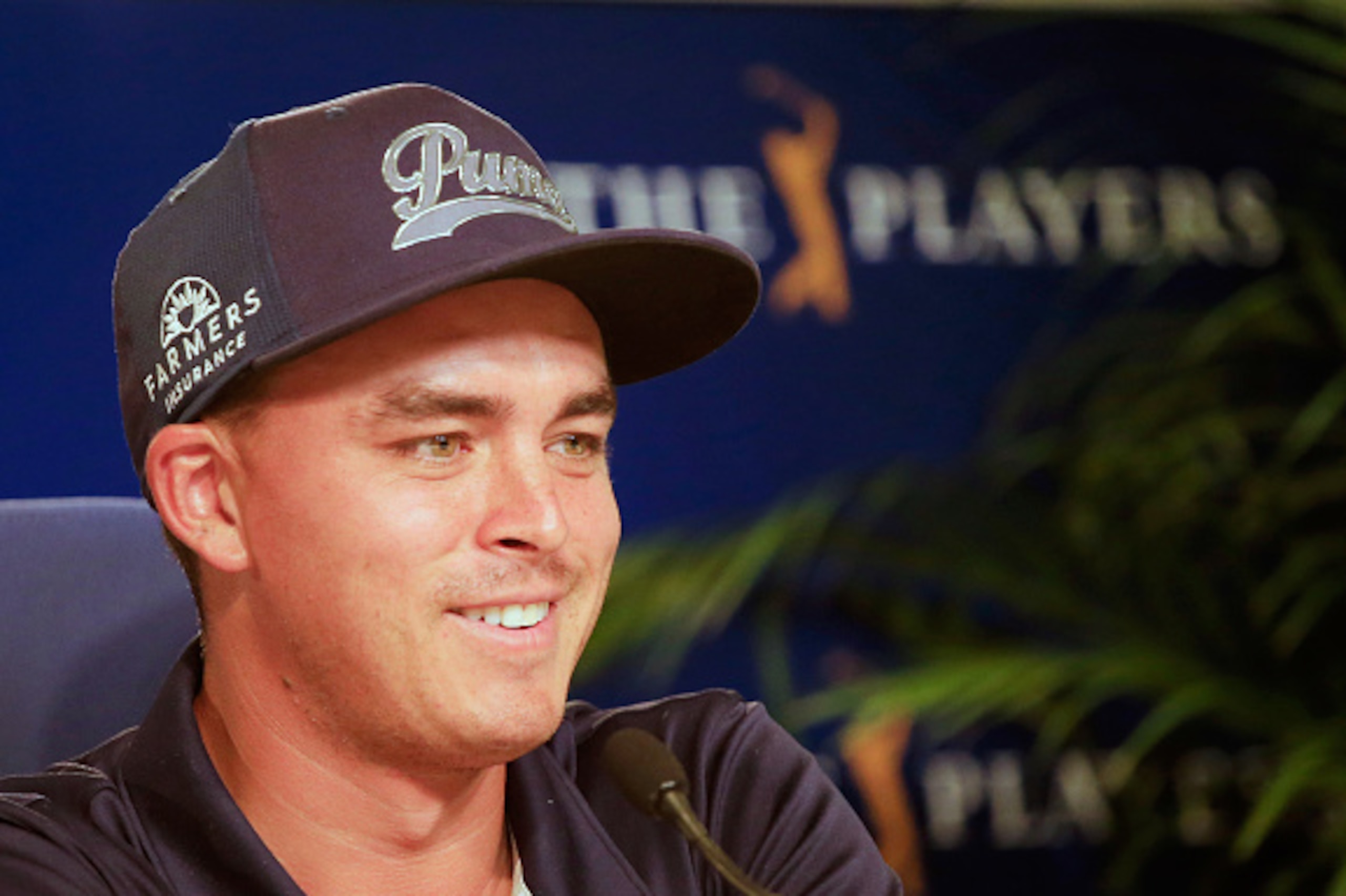 PONTE VEDRA BEACH, FL - MAY 10:  Rickie Fowler speaks with the media during a practice round prior to the start of the THE PLAYERS Championship on the Stadium Course at TPC Sawgrass on May 10, 2016 in Ponte Vedra Beach, Florida.  (Photo by Scott Halleran/