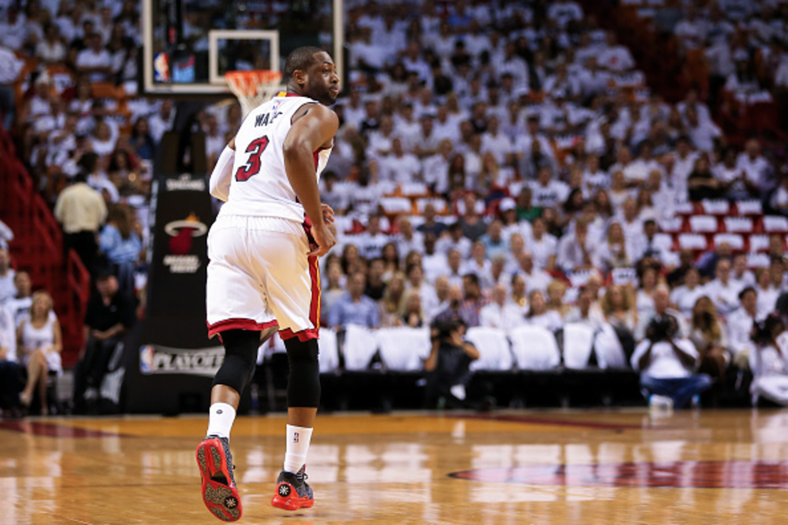 MIAMI, FL - MAY 07: Dwyane Wade #3 of the Miami Heat looks on during the game against the Toronto Raptors at American Airlines Arena on May 7, 2016 in Miami, Florida. NOTE TO USER: User expressly acknowledges and agrees that, by downloading and or using MIAMI, FL - MAY 07: Dwyane Wade #3 of the Miami Heat looks on during the game against the Toronto Raptors at American Airlines Arena on May 7, 2016 in Miami, Florida. NOTE TO USER: User expressly acknowledges and agrees that, by downloading and or using