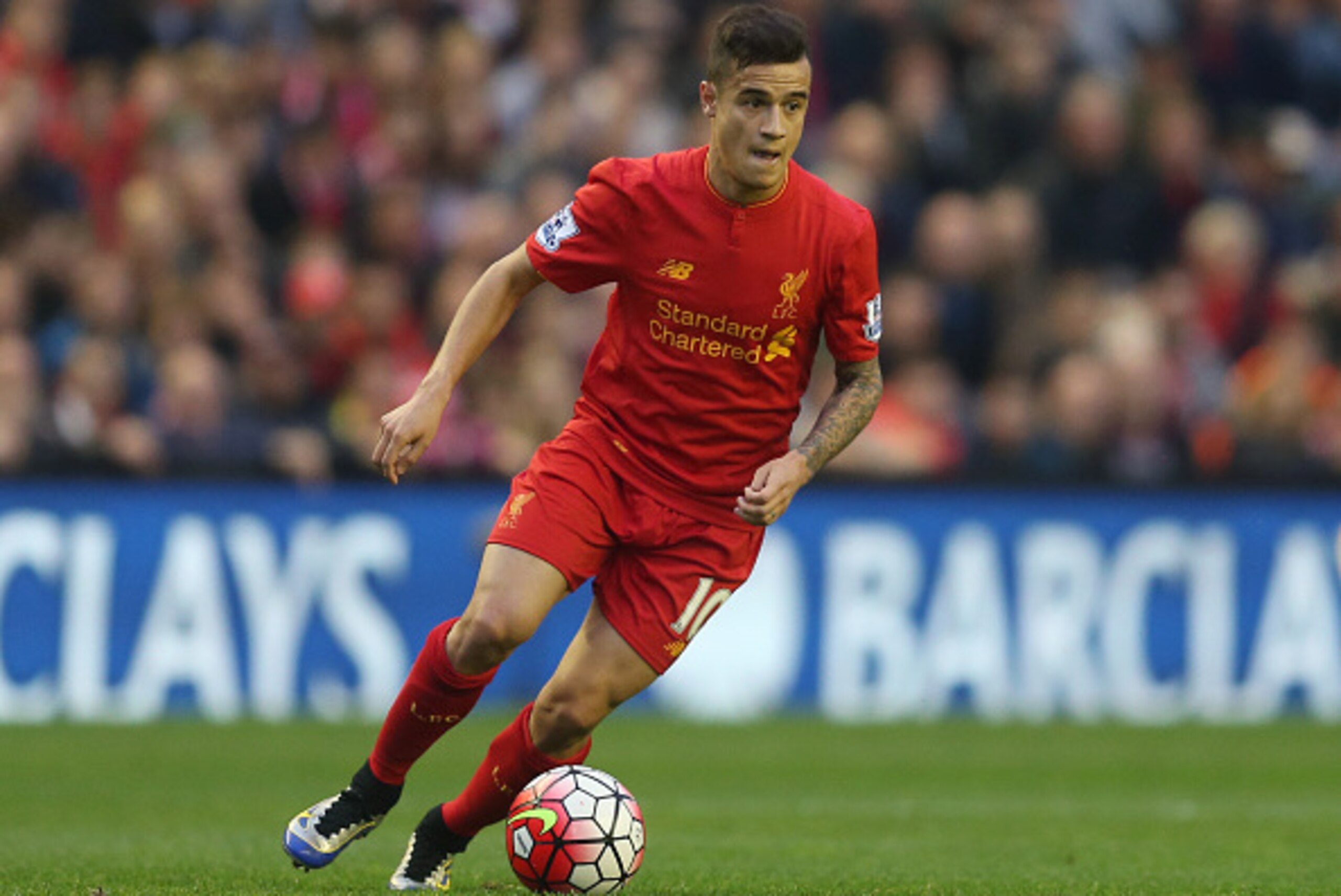 LIVERPOOL, ENGLAND - MAY 11:  Philippe Coutinho of Liverpool in action during the Barclays Premier League match between Liverpool and Chelsea at Anfield on May 11, 2016 in Liverpool, England.  (Photo by Chris Brunskill/Getty Images)