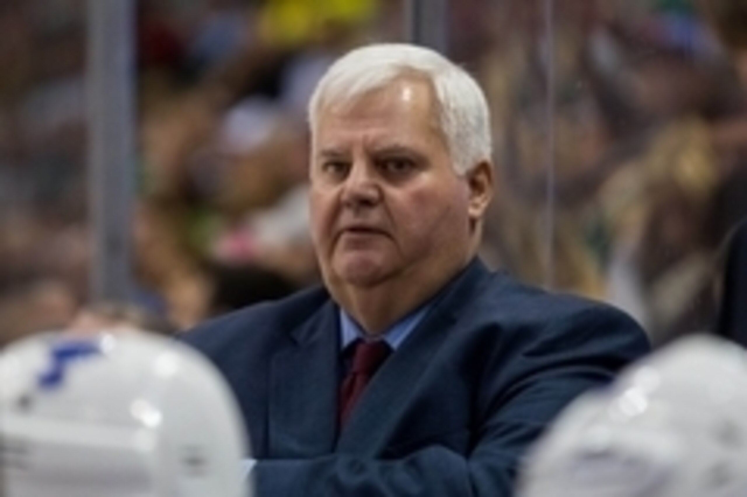 Mar 6, 2016; Saint Paul, MN, USA; St. Louis Blues head coach Ken Hitchcock in the third period against the Minnesota Wild at Xcel Energy Center. The St. Louis Blues beat the Minnesota Wild 4-2. Mandatory Credit: Brad Rempel-USA TODAY Sports