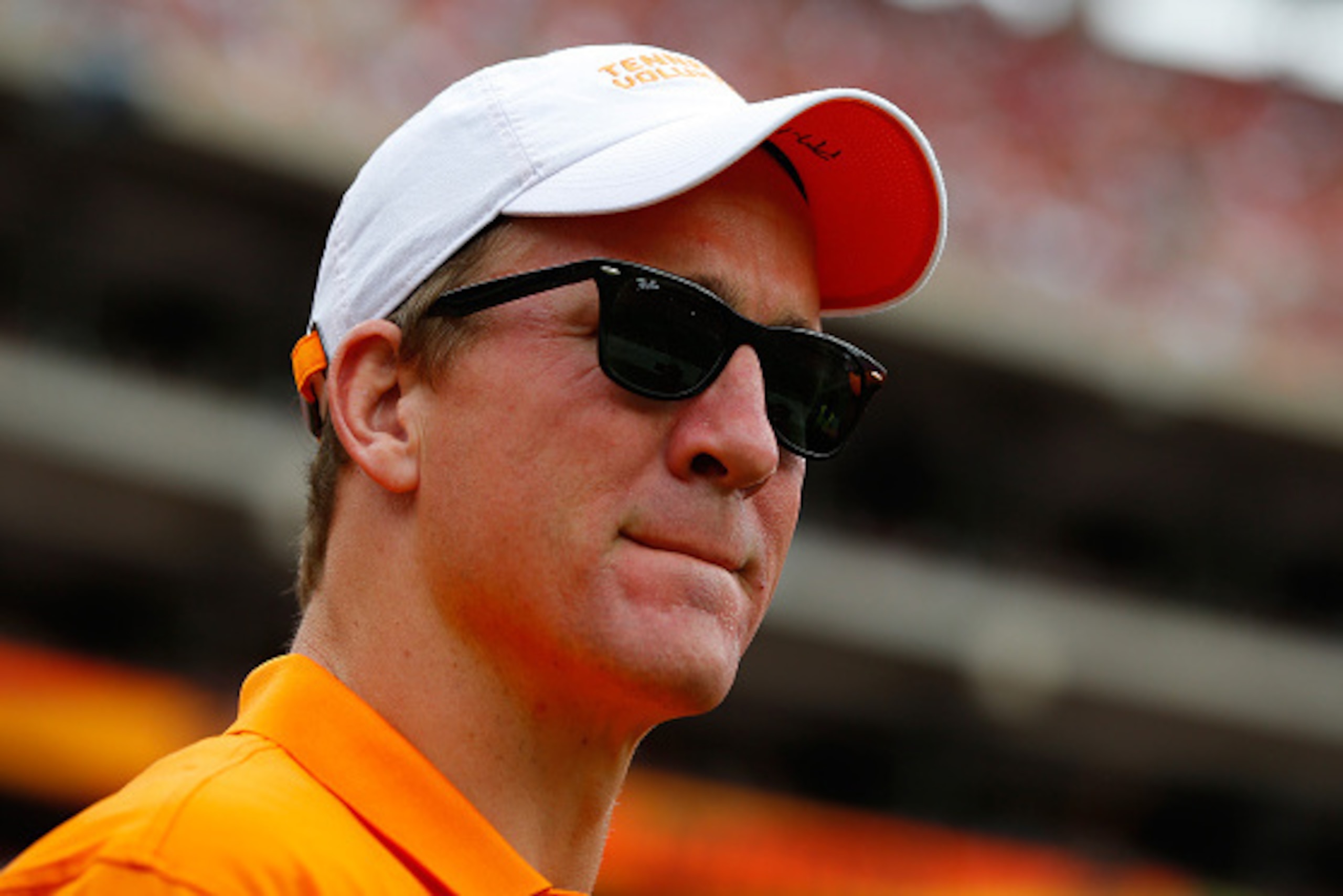 TUSCALOOSA, AL - OCTOBER 24:  Peyton Manning #18 of the Denver Broncos looks on during the game between the Tennessee Volunteers and the Alabama Crimson Tide at Bryant-Denny Stadium on October 24, 2015 in Tuscaloosa, Alabama.  (Photo by Kevin C. Cox/Getty