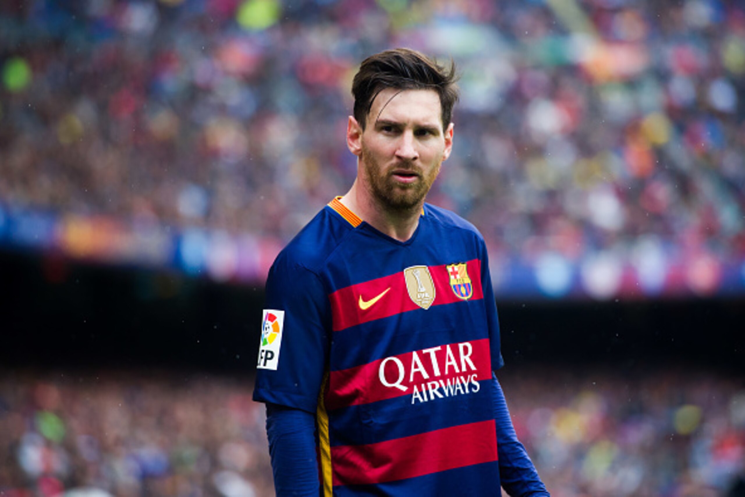 BARCELONA, SPAIN - MAY 08: Lionel Messi of FC Barcelona looks on during the La Liga match between FC Barcelona and RCD Espanyol at Camp Nou on May 8, 2016 in Barcelona, Spain. (Photo by Alex Caparros/Getty Images)