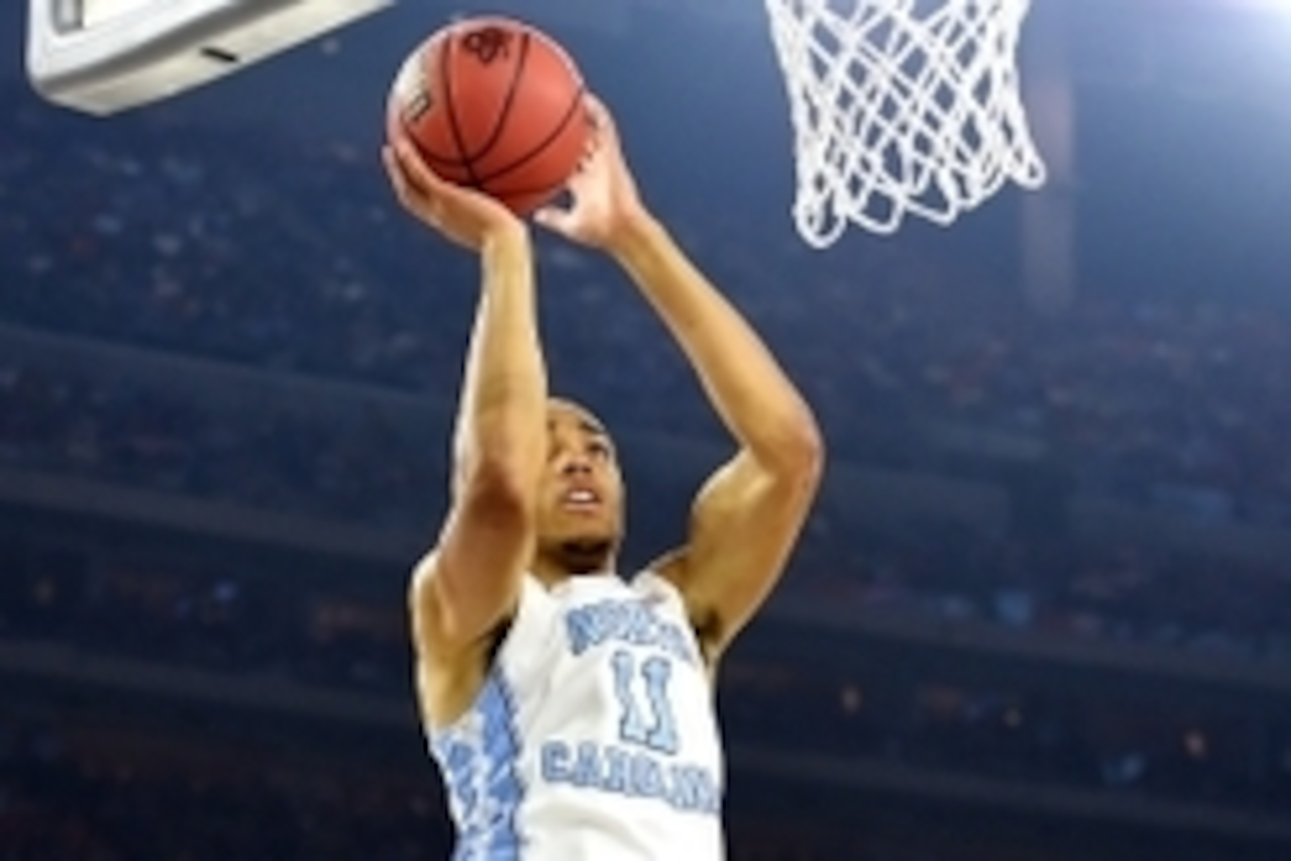 Apr 4, 2016; Houston, TX, USA; North Carolina Tar Heels forward Brice Johnson (11) shoots the ball during the first half against the Villanova Wildcats in the championship game of the 2016 NCAA Men's Final Four at NRG Stadium. Mandatory Credit: Bob Donnan