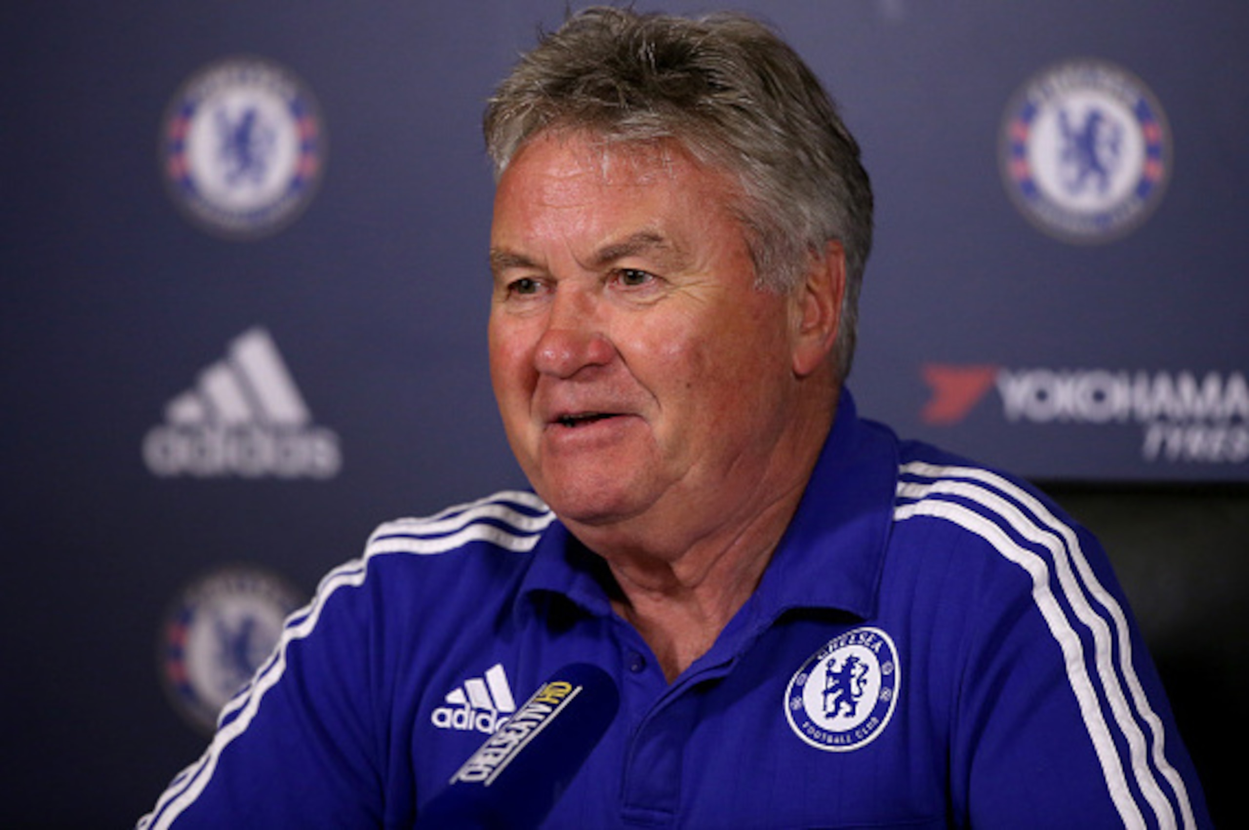 COBHAM, ENGLAND - MAY 13:  Guus Hiddink, the Chelsea manager, is pictured during a press conference at Chelsea Training Ground on May 13, 2016 in Cobham, England.  (Photo by Andrew Redington/Getty Images)