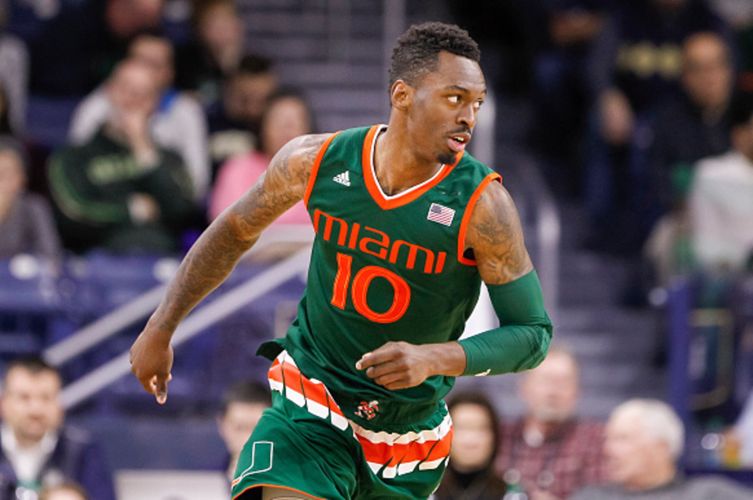 SOUTH BEND, IN - MARCH 2: Sheldon McClellan #10 of the Miami (Fl) Hurricanes is seen during the game against the Notre Dame Fighting Irish at Purcell Pavilion on March 2, 2016 in South Bend, Indiana. (Photo by Michael Hickey/Getty Images) SOUTH BEND, IN - MARCH 2: Sheldon McClellan #10 of the Miami (Fl) Hurricanes is seen during the game against the Notre Dame Fighting Irish at Purcell Pavilion on March 2, 2016 in South Bend, Indiana. (Photo by Michael Hickey/Getty Images)
