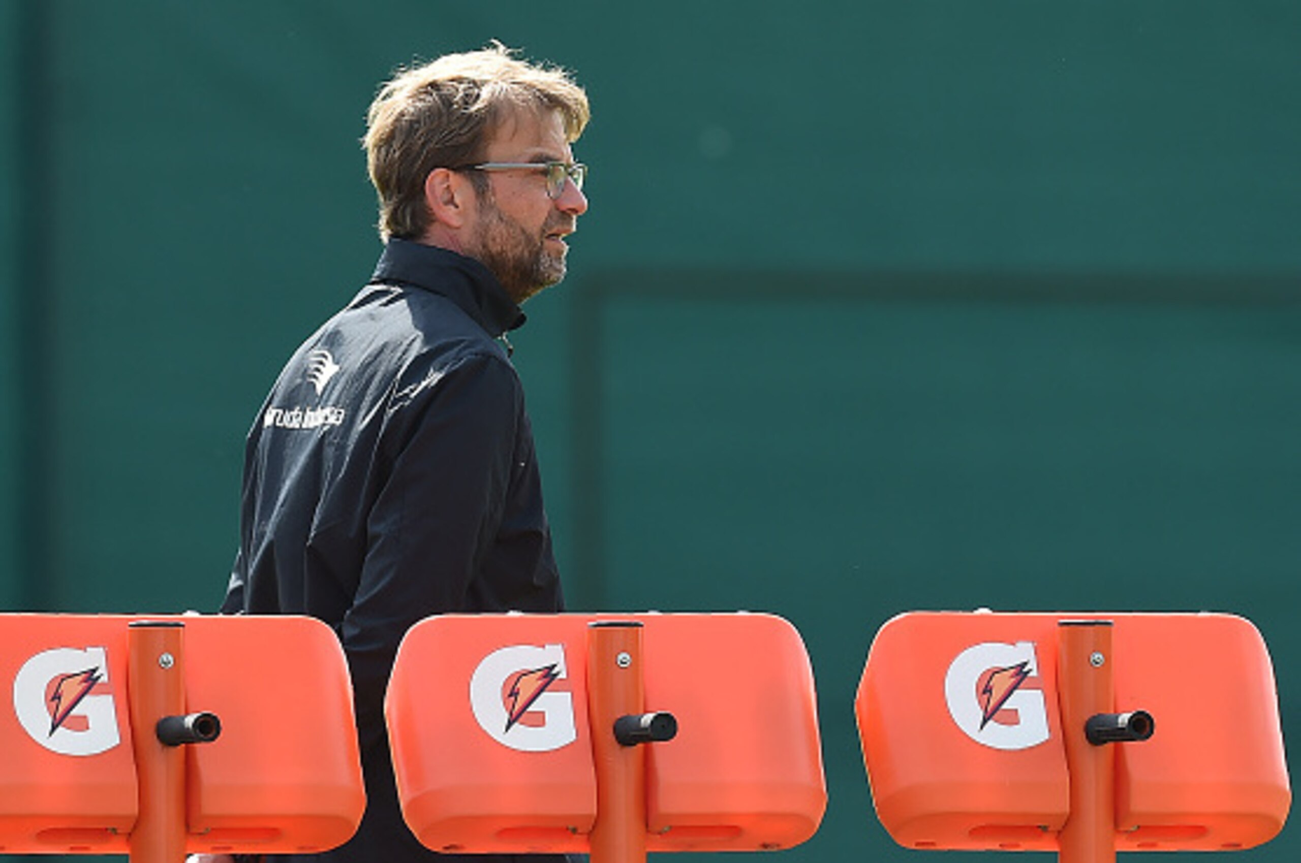 Liverpool's German manager Jurgen Klopp watches his players during a team training session at their Melwood training complex in Liverpool, north west England, on May 13, 2016.
Liverpool face Sevilla in the Europa League final on May 18, 2016, with both si