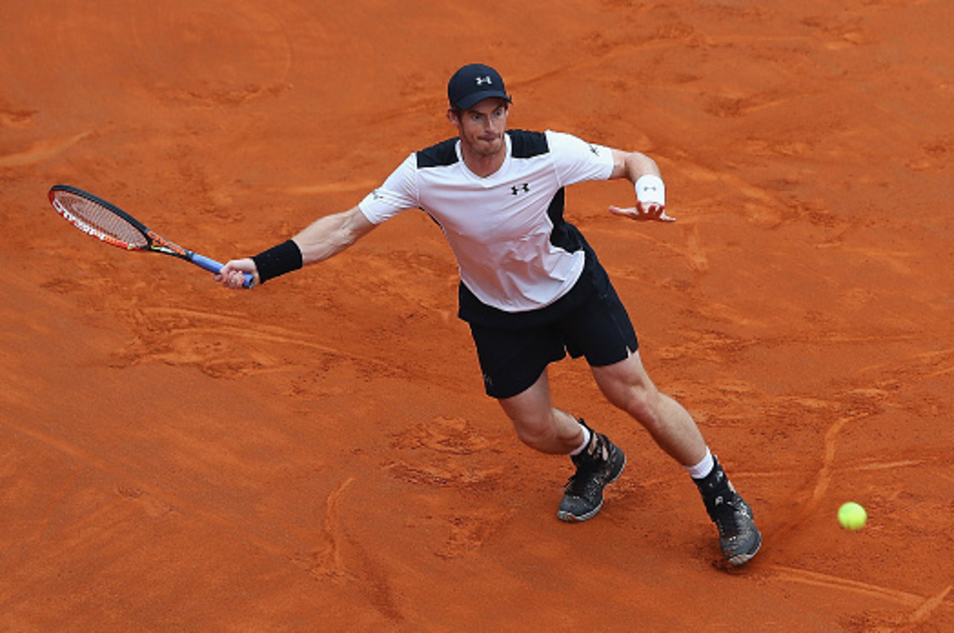 ROME, ITALY - MAY 14:  Andy Murray of Great Britain in action against Lucas Pouille of France during day seven of The Internazionali BNL d'Italia 2016 on May 14, 2016 in Rome, Italy.  (Photo by Matthew Lewis/Getty Images)