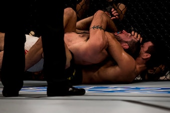 CURITIBA, BRAZIL - MAY 14: Demian Maia of Brazil submits Matt Brown of the United States in their welterweight bout during the UFC 198 at Arena da Baixada stadium on May 14, 2016 in Curitiba, Brazil. (Photo by Buda Mendes/Zuffa LLC/Zuffa LLC via Getty Ima