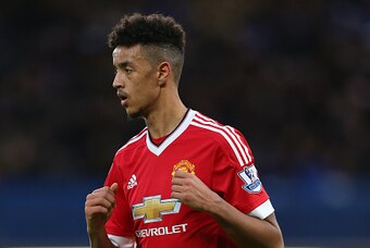 LONDON, ENGLAND - FEBRUARY 07 :  Cameron Borthwick-Jackson of Manchester United during the Barclays Premier League match between Chelsea and Manchester United at Stamford Bridge on February 7, 2016 in London, England.  (Photo by Catherine Ivill - AMA/Gett