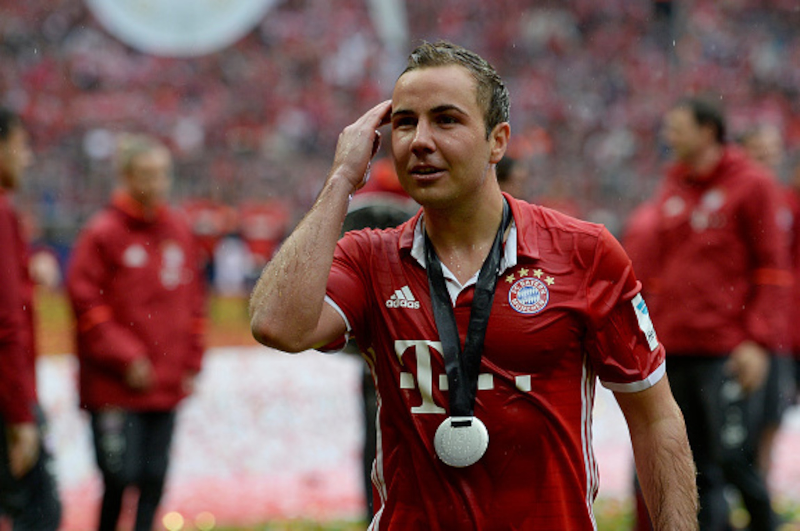 MUNICH, GERMANY - MAY 14: Mario Goetze of Muenchen celebrates after the Bundesliga match between FC Bayern Muenchen and Hannover 96 at Allianz Arena on May 14, 2016 in Munich, Germany. (Photo by Daniel Kopatsch/Getty Images For MAN)