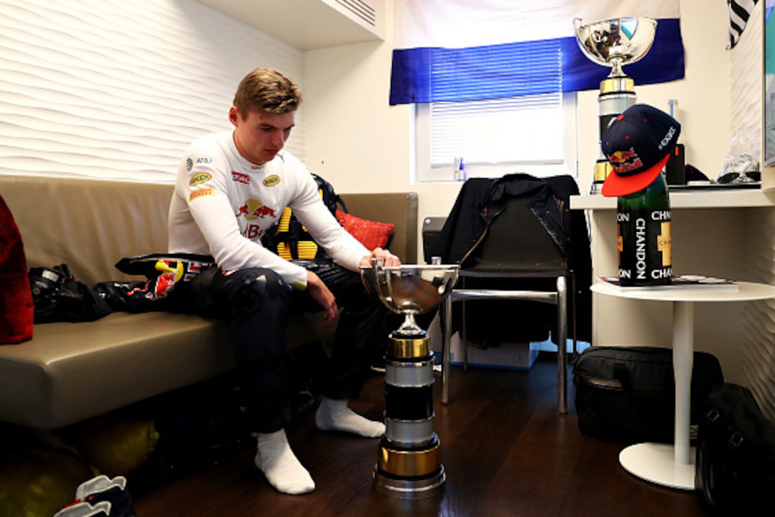 MONTMELO, SPAIN - MAY 15:  Max Verstappen of Netherlands and Red Bull Racing with his trophy after winning his first F1 race during the Spanish Formula One Grand Prix at Circuit de Catalunya on May 15, 2016 in Montmelo, Spain.  (Photo by Mark Thompson/Get
