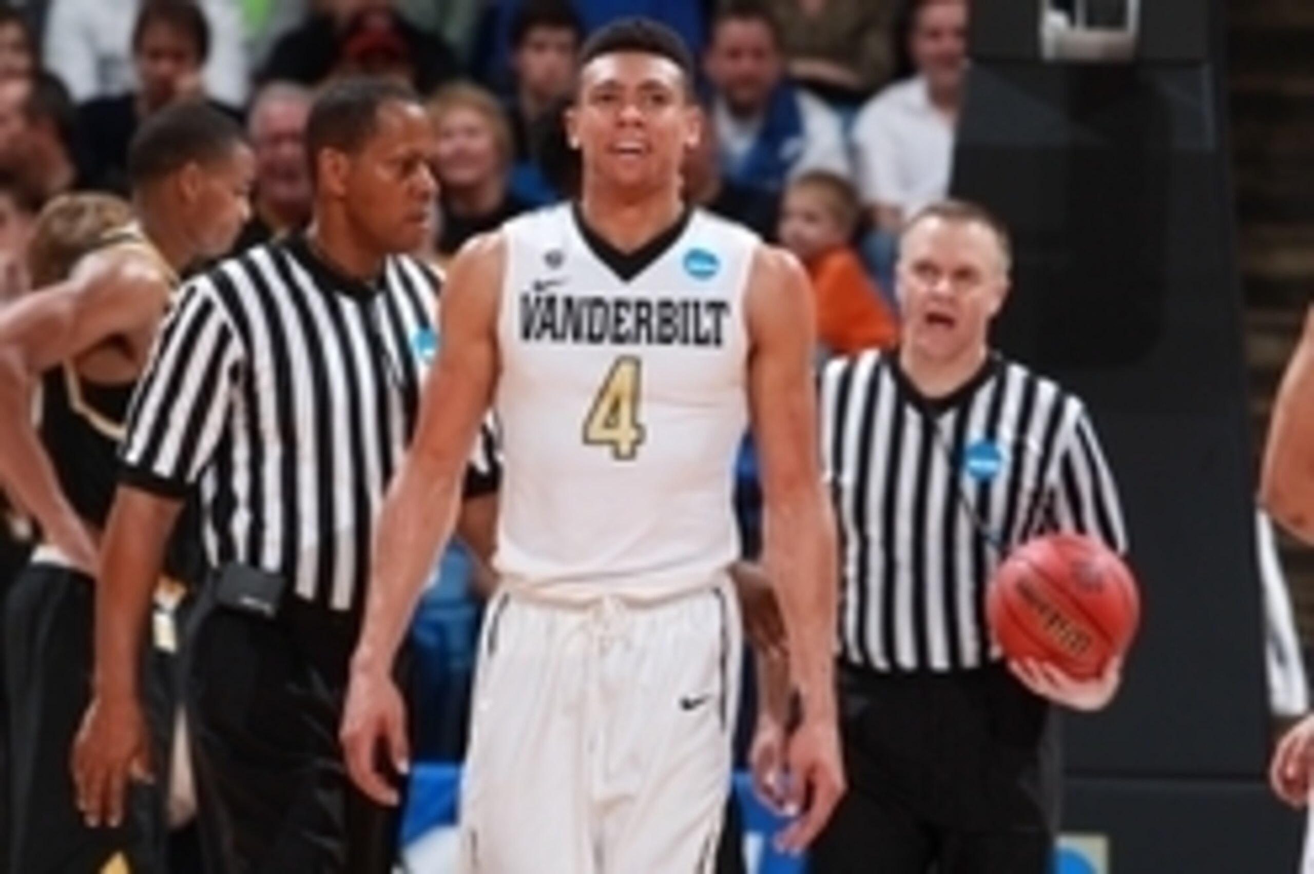 Mar 15, 2016; Dayton, OH, USA; Vanderbilt Commodores guard Wade Baldwin IV (4) reacts during the second half against the Wichita State Shockers of the First Four of the NCAA men's college basketball tournament at Dayton Arena. Mandatory Credit: Brian Spur Mar 15, 2016; Dayton, OH, USA; Vanderbilt Commodores guard Wade Baldwin IV (4) reacts during the second half against the Wichita State Shockers of the First Four of the NCAA men's college basketball tournament at Dayton Arena. Mandatory Credit: Brian Spur