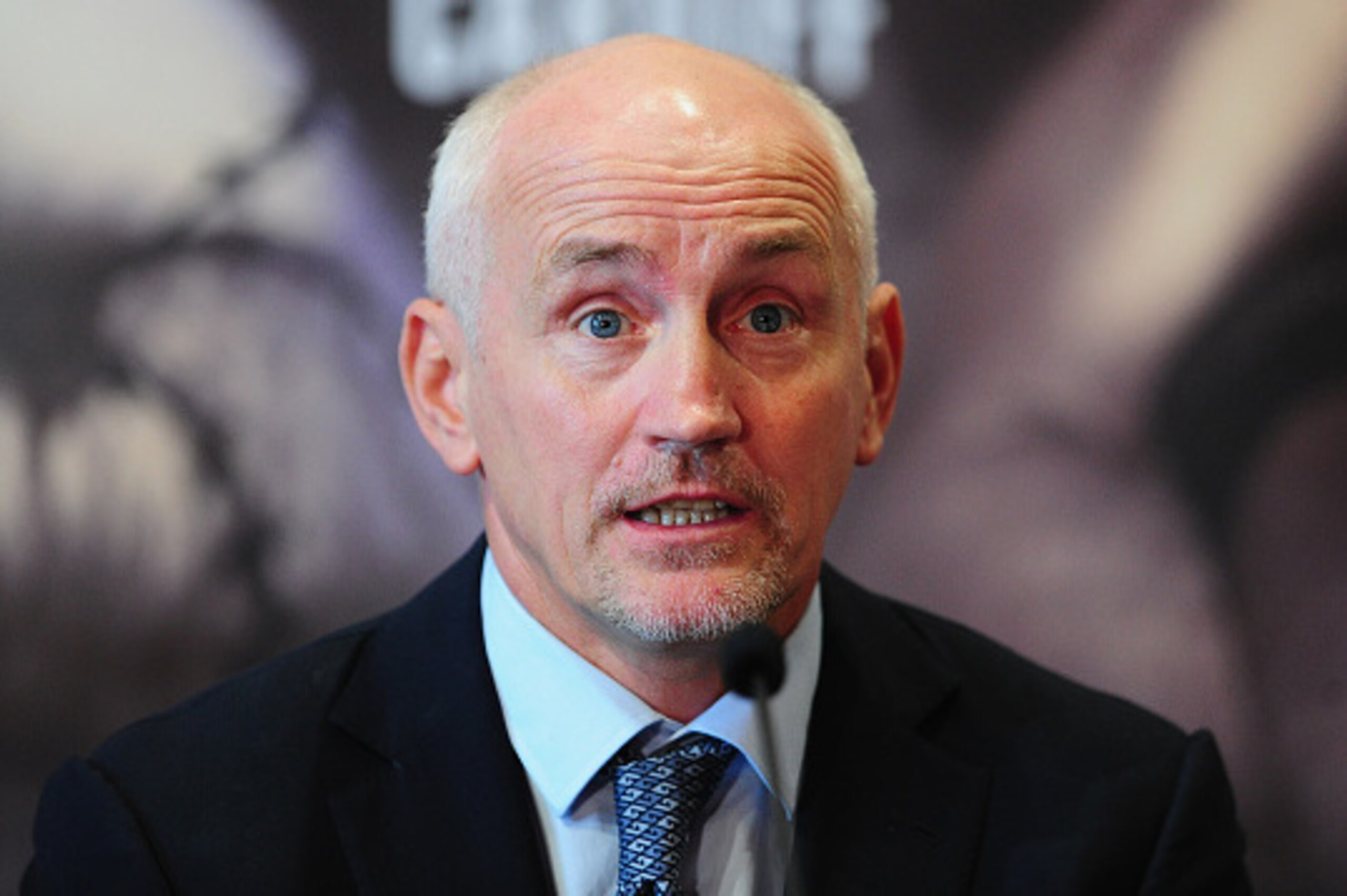 BRISTOL, ENGLAND - MARCH 31: Promotor Barry McGuigan looks on as he addresses the media during a Press Conference at the Great Eastern Hall on March 31, 2016 in Bristol, England.  (Photo by Harry Trump/Getty Images)
