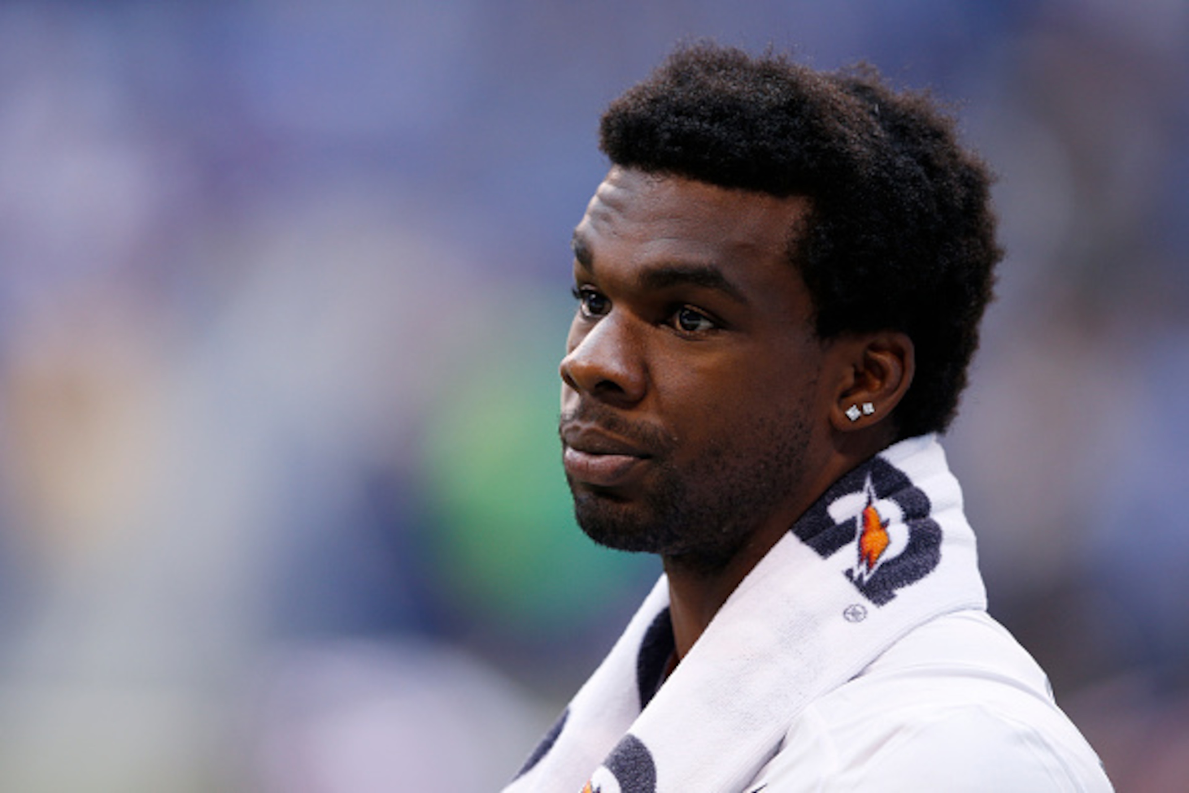 INDIANAPOLIS, IN - AUGUST 22: Kevin White #13 of the Chicago Bears looks on during a preseason game against the Indianapolis Colts at Lucas Oil Stadium on August 22, 2015 in Indianapolis, Indiana. The Bears defeated the Colts 23-11. (Photo by Joe Robbins/