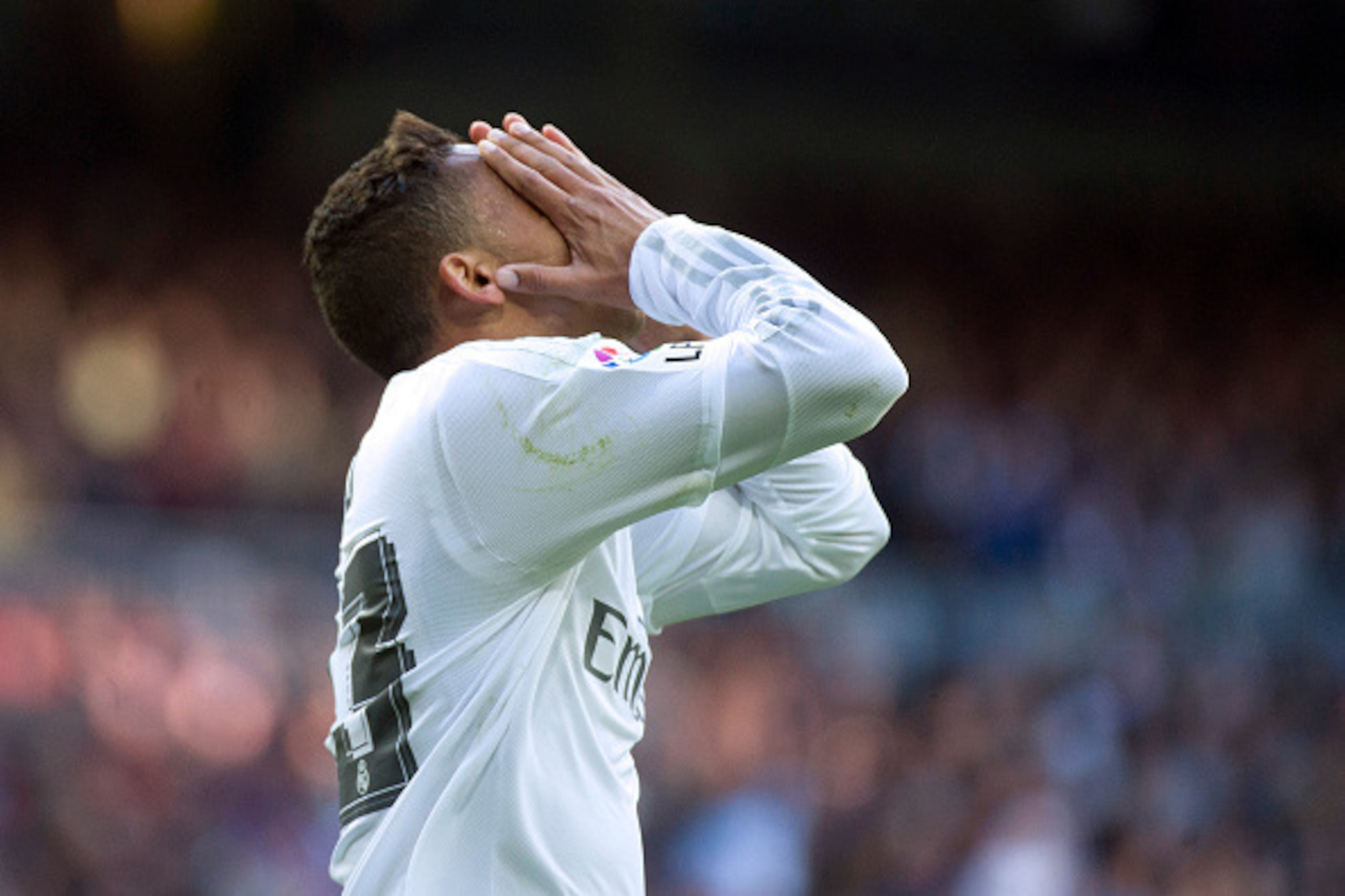 Real Madrid's Brazilian defender Danilo gestures during the Spanish league football match Real Madrid CF vs Club Atletico de Madrid at the Santiago Bernabeu stadium in Madrid on February 27, 2016. / AFP / CURTO DE LA TORRE        (Photo credit should read