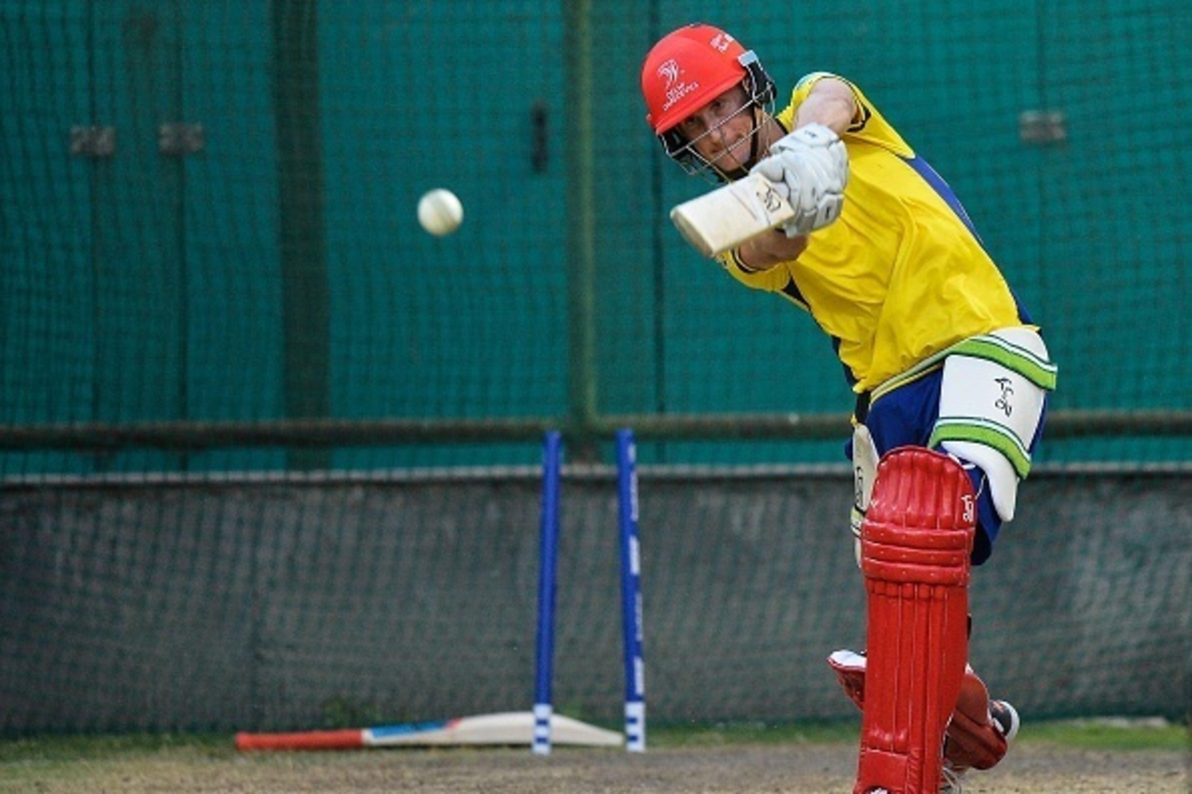 Delhi Daredevils right-hand batsman Chris Morris plays a shot during a practice session at Feroz Shah Kotla cricket ground in New Delhi on April 13, 2016. / AFP / Chandan KHANNA        (Photo credit should read CHANDAN KHANNA/AFP/Getty Images)