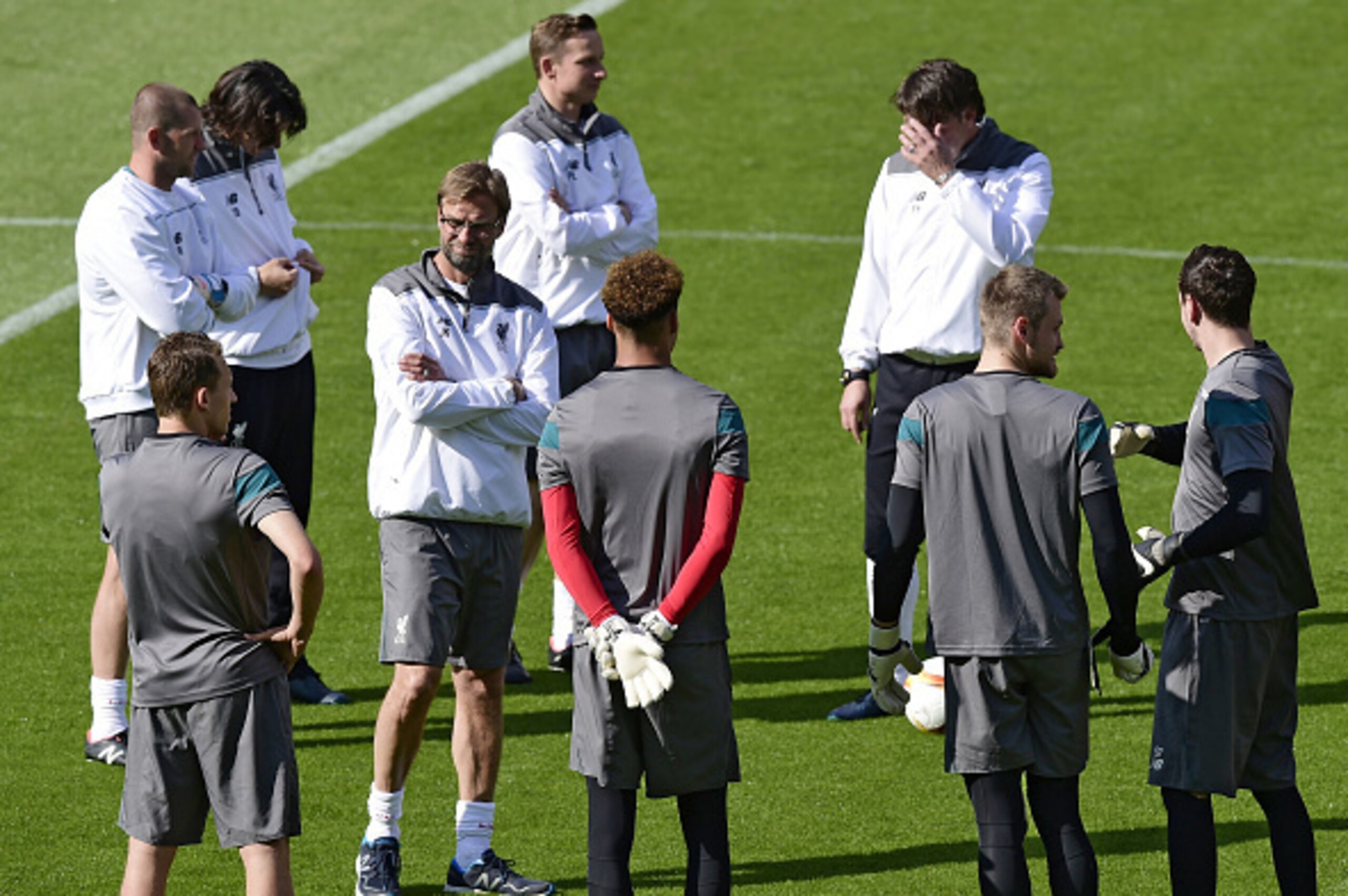 Liverpool's German manager Jurgen Klopp looks on during a training session of his team at the St Jakob-Park stadium in Basel, northern Switzerland, on May 17, 2016, on the eve of the UEFA Europa League final football match between Liverpool and Sevilla.  