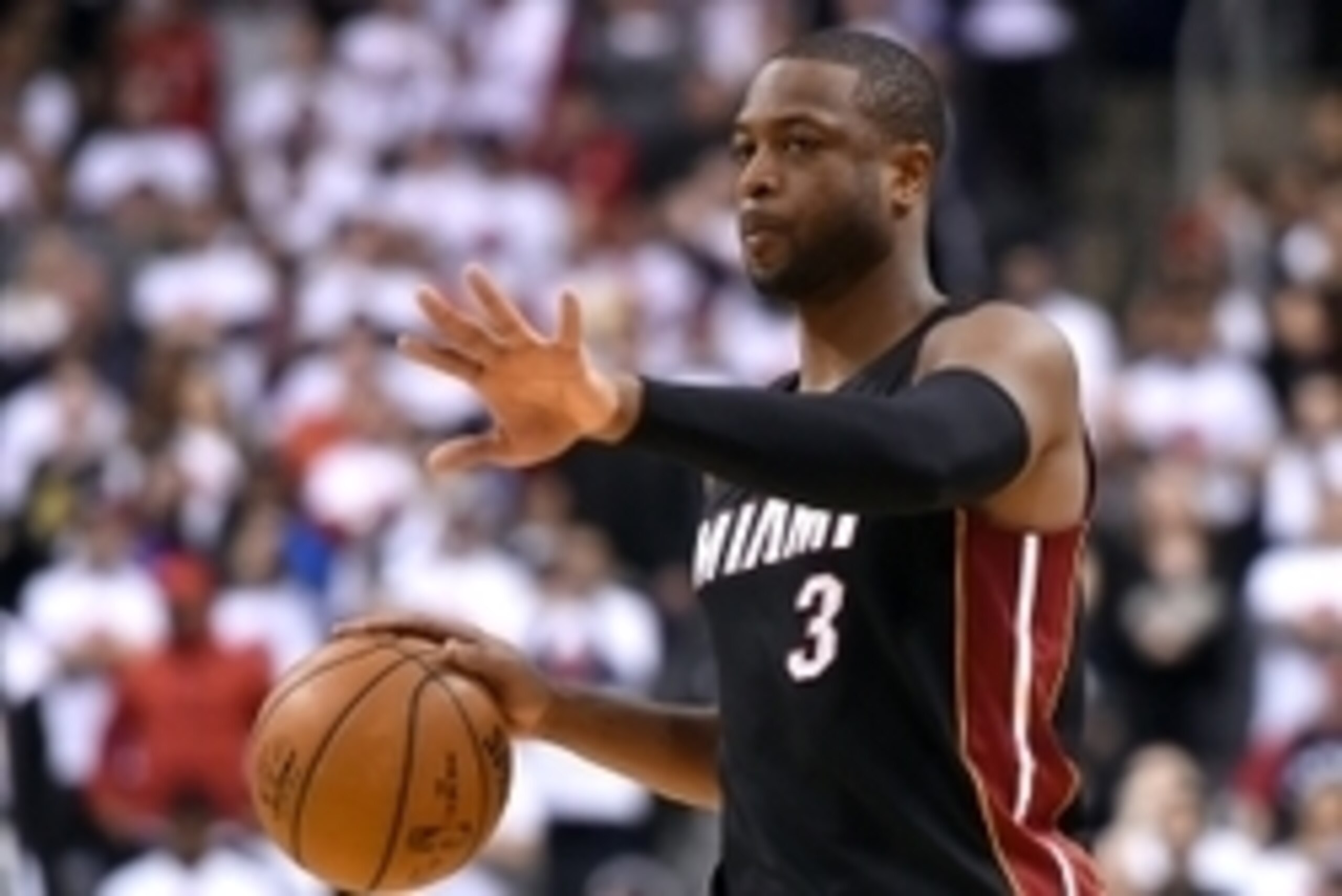 May 3, 2016; Toronto, Ontario, CAN;   Miami Heat guard Dwyane Wade (3) gestures as he dribbles the ball up court against Toronto Raptors in game one of the second round of the NBA Playoffs at Air Canada Centre. Mandatory Credit: Dan Hamilton-USA TODAY Spo