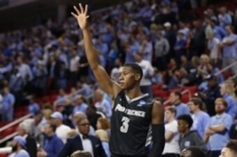 Mar 19, 2016; Raleigh, NC, USA; Providence Friars guard Kris Dunn (3) waves to the fans after being removed from the game against the North Carolina Tar Heels in the second half during the second round of the 2016 NCAA Tournament at PNC Arena. The Tar Hee