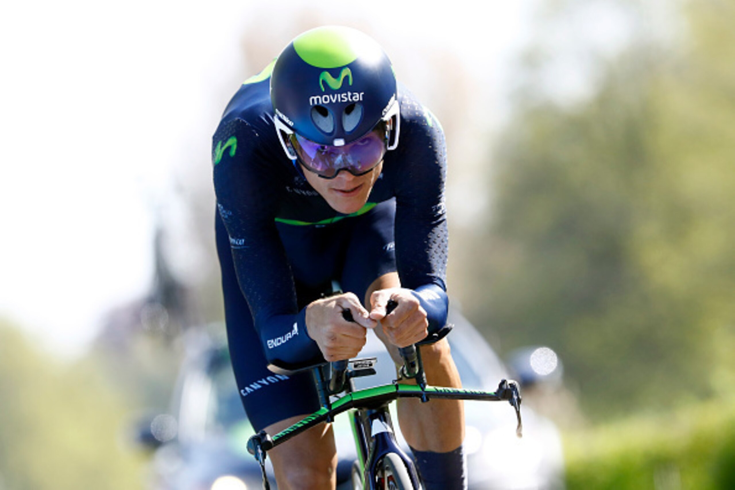 Costa Rican cyclist Andrey Amador of Movistar competes during the first stage of the Giro d'Italia 2016 at Apeldoorn, Netherlands, on May 6, 2016, an individual time trial over 9.8km through Apeldoorn. / AFP / ANP / LUK BENIES / Netherlands OUT (P Costa Rican cyclist Andrey Amador of Movistar competes during the first stage of the Giro d'Italia 2016 at Apeldoorn, Netherlands, on May 6, 2016, an individual time trial over 9.8km through Apeldoorn. / AFP / ANP / LUK BENIES / Netherlands OUT (P