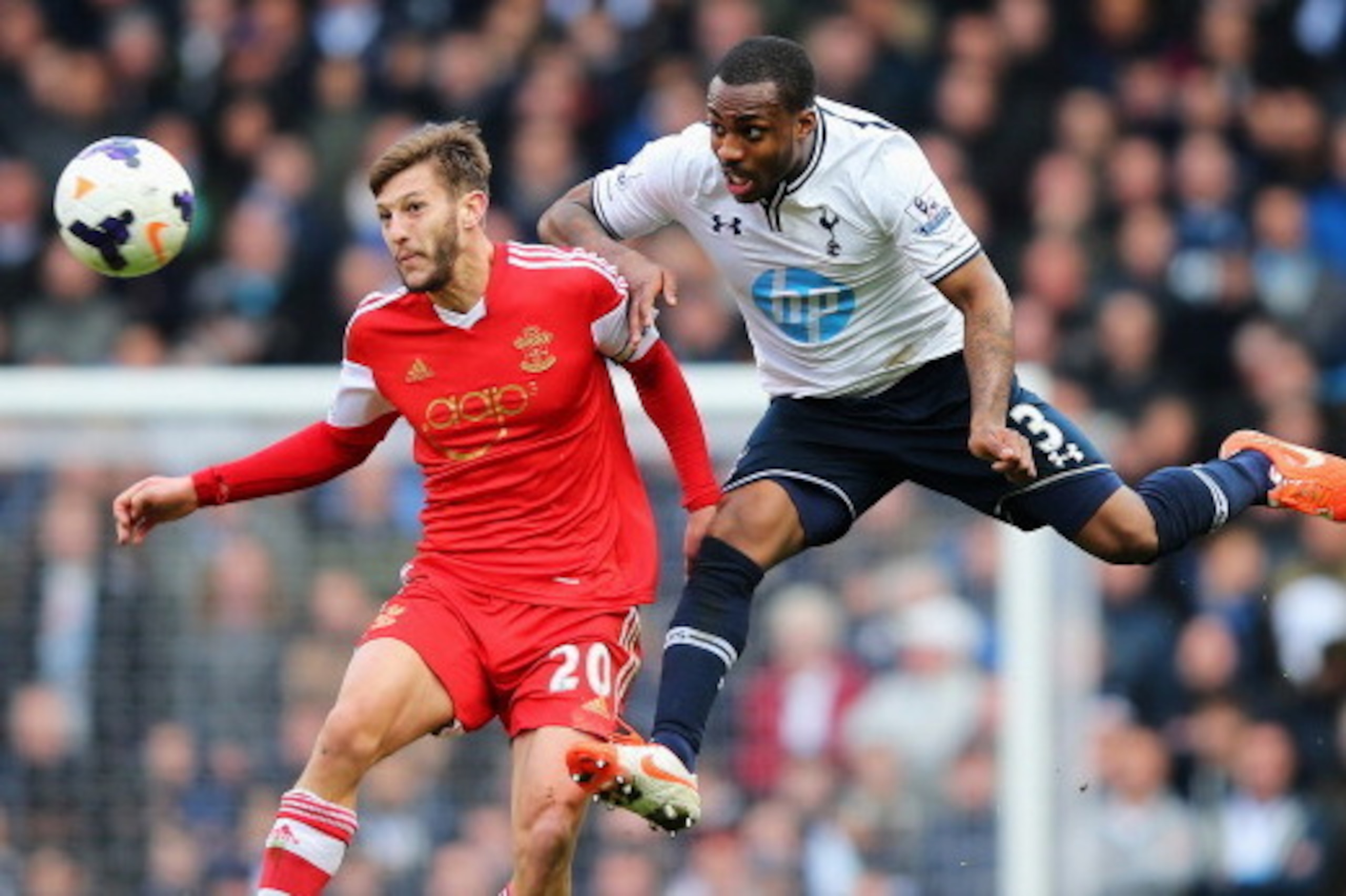LONDON, ENGLAND - MARCH 23: Danny Rose of Tottenham Hotspur challenges Adam Lallana of Southampton during the Barclays Premier League match between Tottenham Hotspur and Southampton at White Hart Lane on March 23, 2014 in London, England. (Photo by Clive LONDON, ENGLAND - MARCH 23: Danny Rose of Tottenham Hotspur challenges Adam Lallana of Southampton during the Barclays Premier League match between Tottenham Hotspur and Southampton at White Hart Lane on March 23, 2014 in London, England. (Photo by Clive