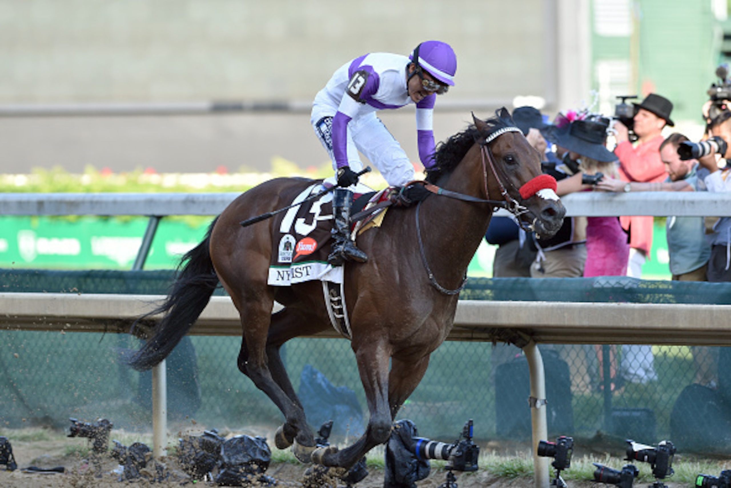 LOUISVILLE, KY - MAY 7: Nyquist with Mario Gutierrez up wins the 2016 Kentucky Derby  on May 7, 2016 at Churchill Downs, Louisville.  (Photo by Horsephotos/Getty Images)