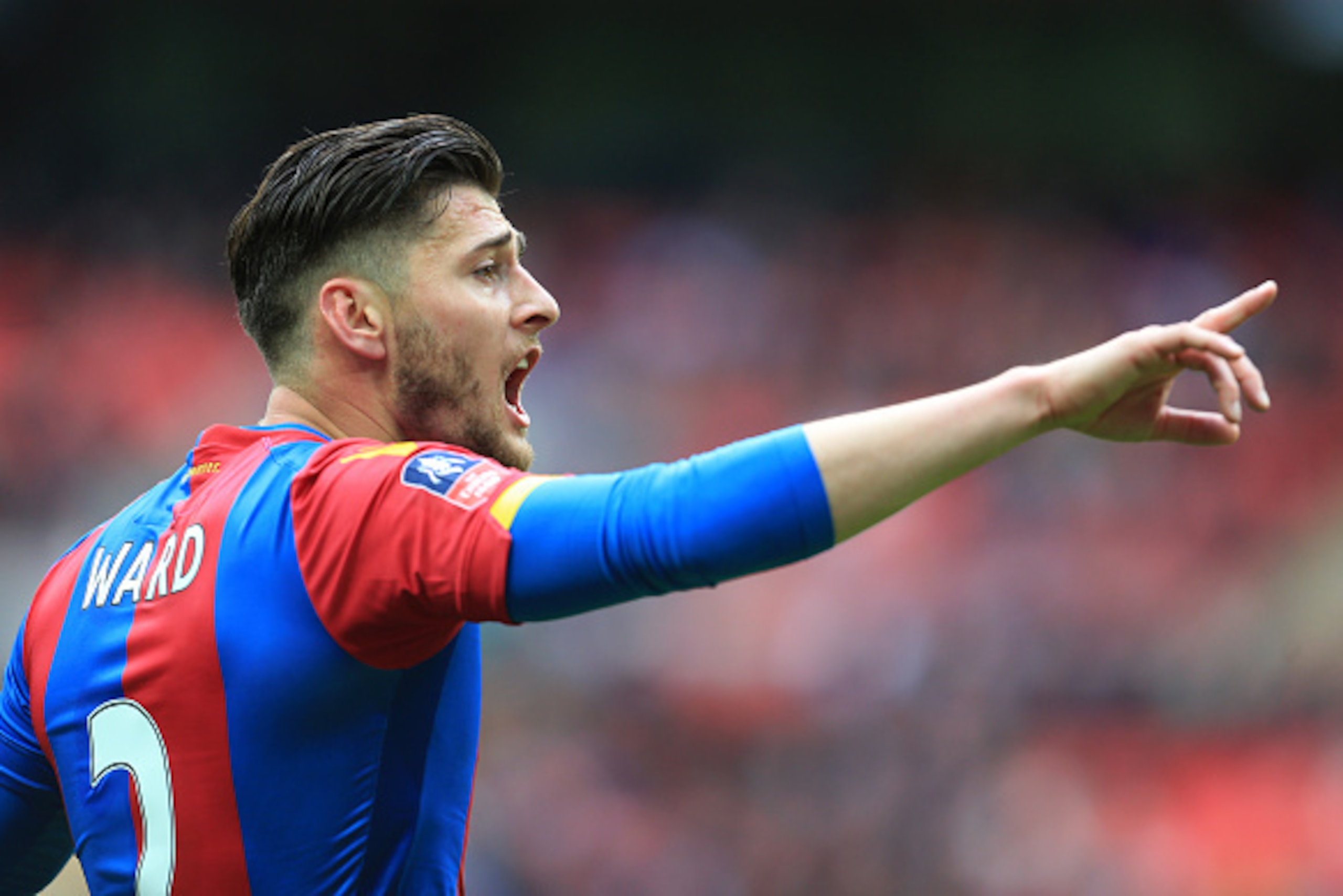 LONDON, ENGLAND - APRIL 24: Joel Ward of Crystal Palace points during The Emirates FA Cup semi final match between Watford and Crystal Palace at Wembley Stadium on April 24, 2016 in London, England. (Photo by Catherine Ivill - AMA/Getty Images)