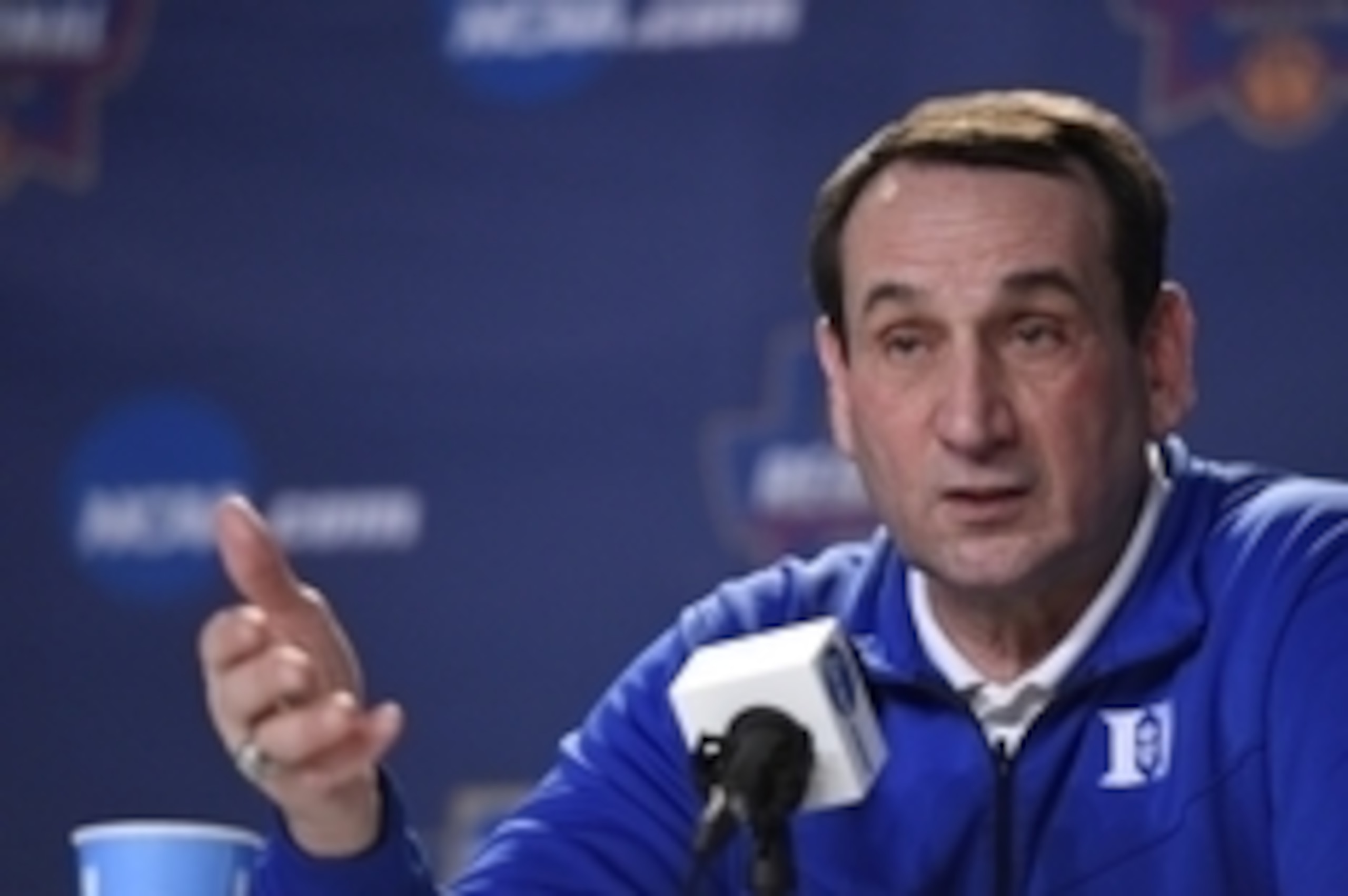 March 23, 2016; Anaheim, CA, USA; Duke head coach Mike Krzyzewski speaks to media during practice the day before the semifinals of the West regional of the NCAA Tournament at Honda Center. Mandatory Credit: Richard Mackson-USA TODAY Sports March 23, 2016; Anaheim, CA, USA; Duke head coach Mike Krzyzewski speaks to media during practice the day before the semifinals of the West regional of the NCAA Tournament at Honda Center. Mandatory Credit: Richard Mackson-USA TODAY Sports