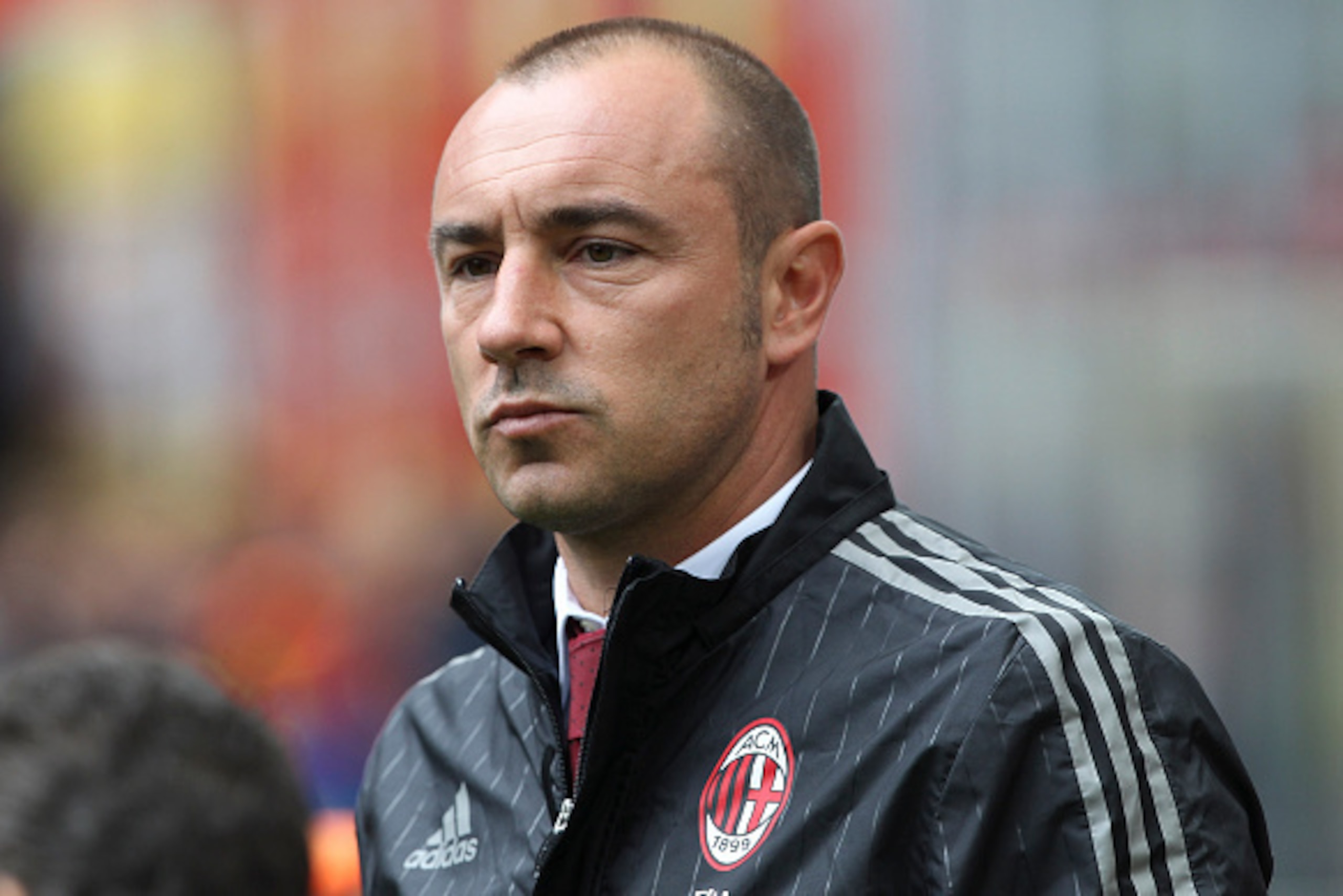 MILAN, ITALY - MAY 01:  AC Milan coach Cristian Brocchi looks on before the Serie A match between AC Milan and Frosinone Calcio at Stadio Giuseppe Meazza on May 1, 2016 in Milan, Italy.  (Photo by Marco Luzzani/Getty Images)