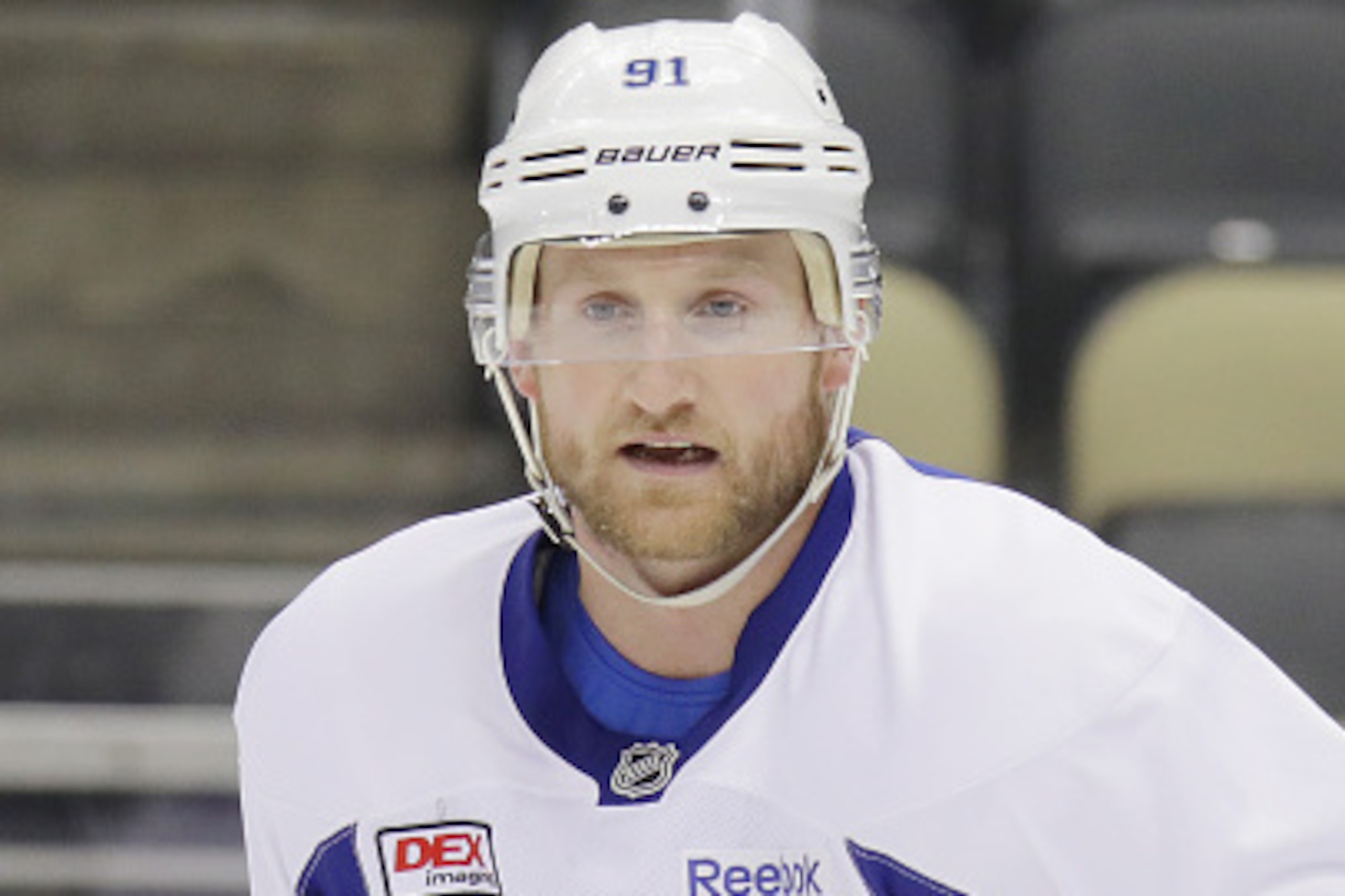 PITTSBURGH, PA - MAY 15:  Steven Stamkos #91 of the Tampa Bay Lightning skates during an off-day practice session prior to Game Two of the Eastern Conference Final against the Pittsburgh Penguins during the 2016 NHL Stanley Cup Playoffs on May 15, 2016 at