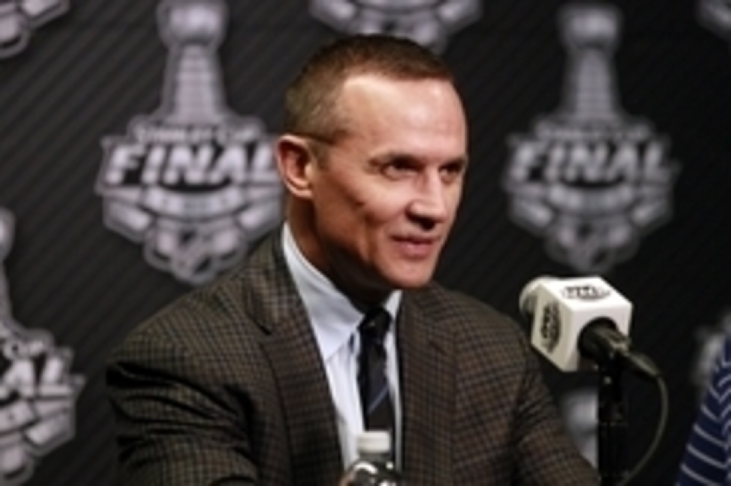 Jun 2, 2015; Tampa, FL, USA; Tampa Bay Lightning  general manager Steve Yzerman talks with media during media day the day before the 2015 Stanley Cup Final at Amalie Arena. Mandatory Credit: Kim Klement-USA TODAY Sports