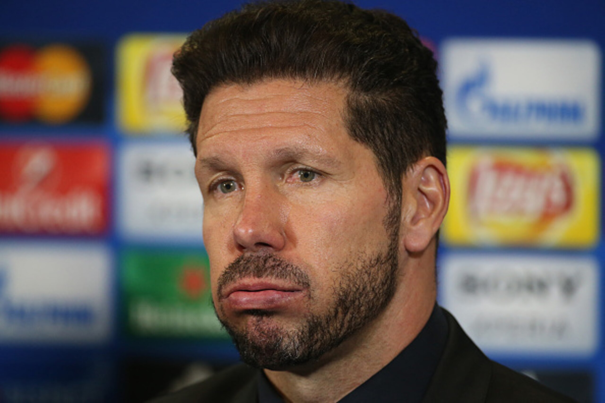 MADRID, SPAIN - APRIL 27: Coach of Atletico Madrid Diego Simeone answers to the media during the press conference following the UEFA Champions League semi final first leg match between Club Atletico Madrid and FC Bayern Muenchen (Bayern Munich) at Estadio