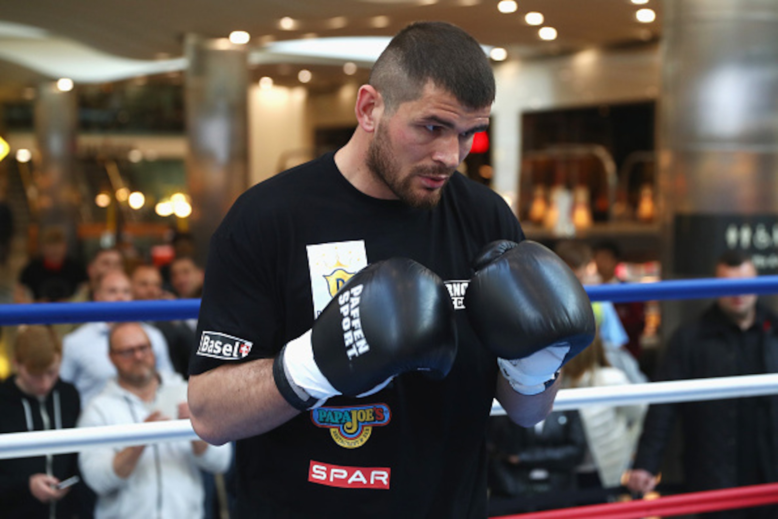 LONDON, ENGLAND - MAY 16:  Arnold Gjergjaj takes part in his open work out session ahead of his fight against David Haye of Great Britain at Jubilee Place, Canary Wharf on May 16, 2016 in London, England.  (Photo by Julian Finney/Getty Images)