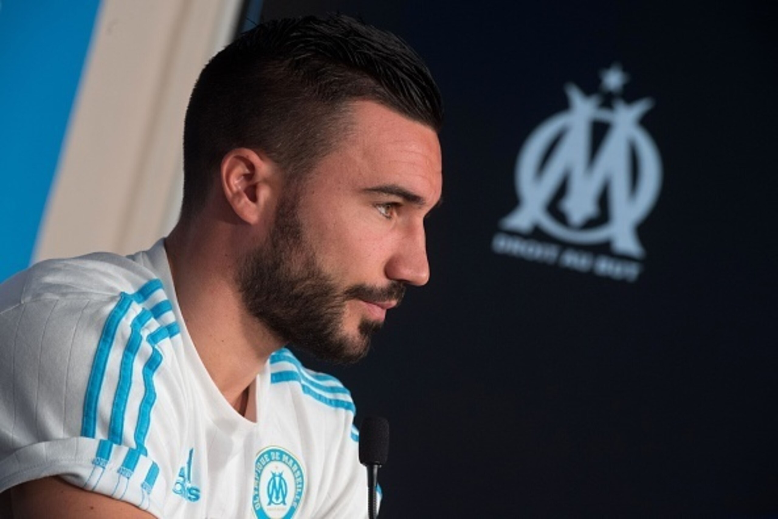 Marseille's French midfielder Romain Alessandrini gives a press conference at the Robert Louis-Dreyfus training centre on April 19, 2016 in Marseille, southern France.
Olympique de Marseille on Tuesday dismissed coach Michel as they battle relegation from