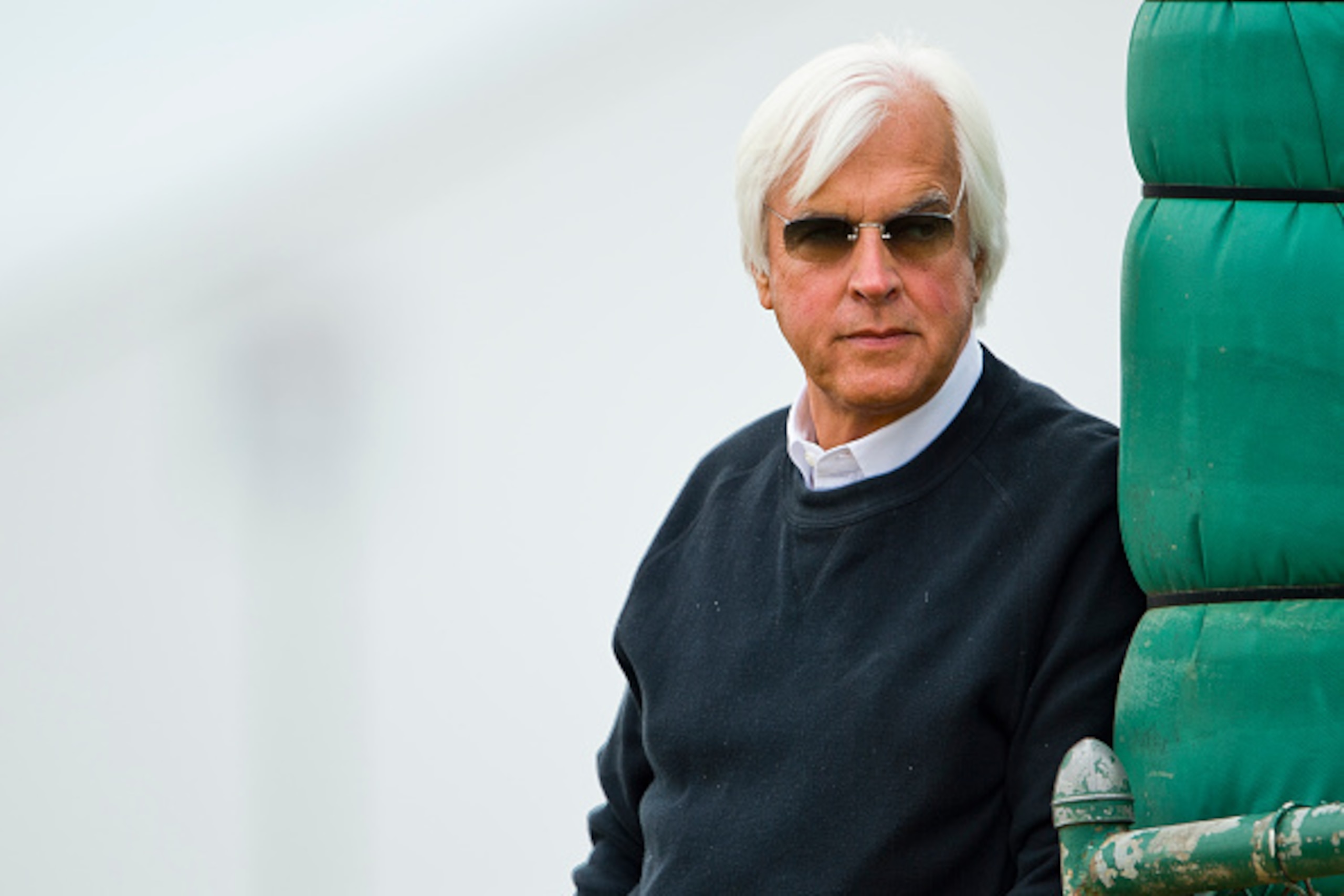 BALTIMORE, MD - MAY 19: Bob Baffert watches Collected exercise at Pimlico Race Course on May 19, 2016 in Baltimore, Maryland. (Photo by Doug DeFelice/Eclipse Sportswire/Getty Images)
