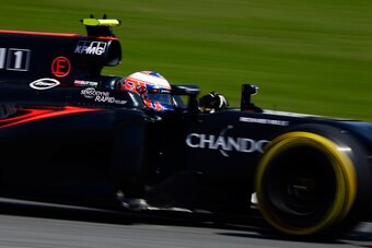 McLaren Honda's British driver Jenson Button drives during the third practice session at the Circuit de Catalunya on May 14, 2015 in Montmelo on the outskirts of Barcelona ahead of the Spanish Formula One Grand Prix. / AFP / TOM GANDOLFINI        (Photo c